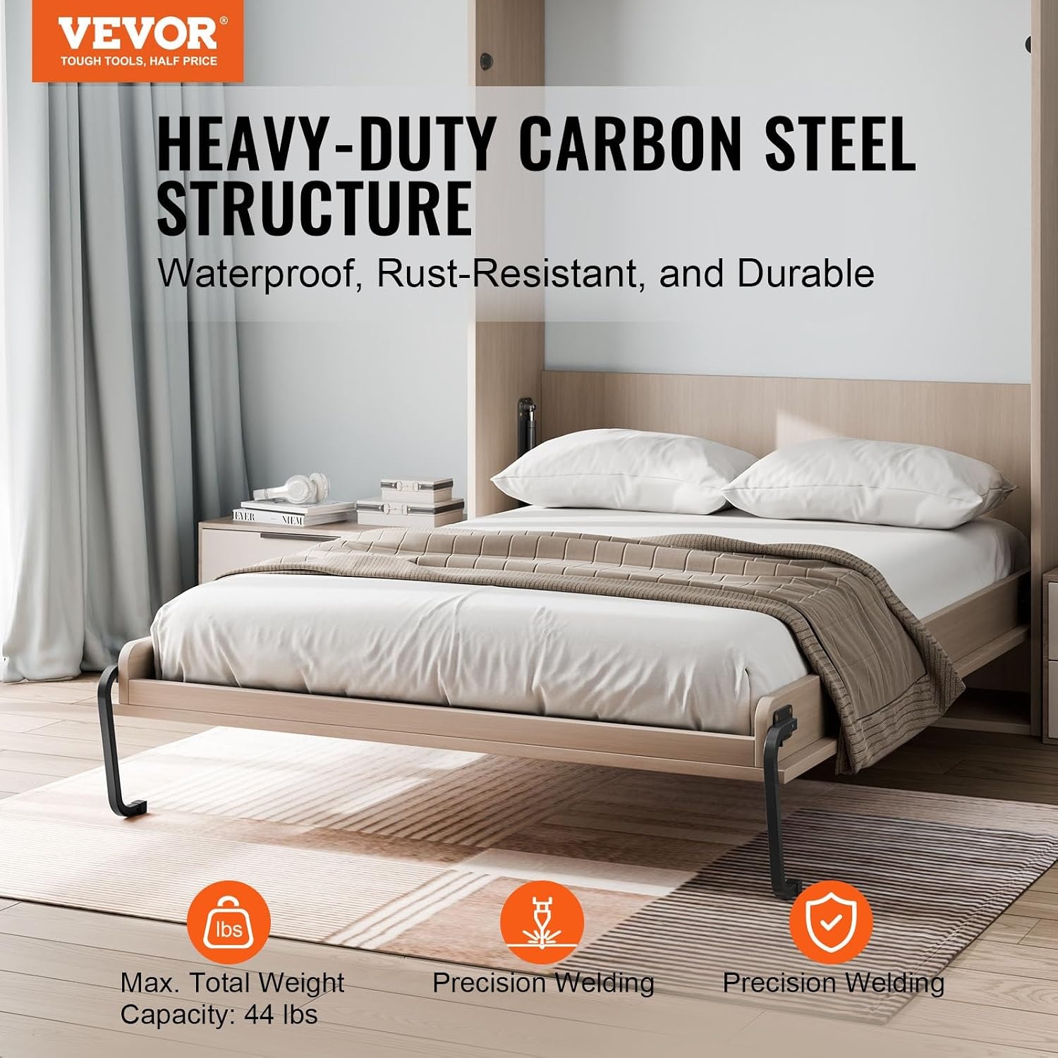 image:imageVEVOR Murphy Bed Kit Twin Size Vertical Deluxe DIY Wall Bed Mechanical Hardware Kit Pneumatic Lever Heavy Duty Bed Frame Support Folding Cabinet Wall Bed Space Saving Design for GuestroomTwin