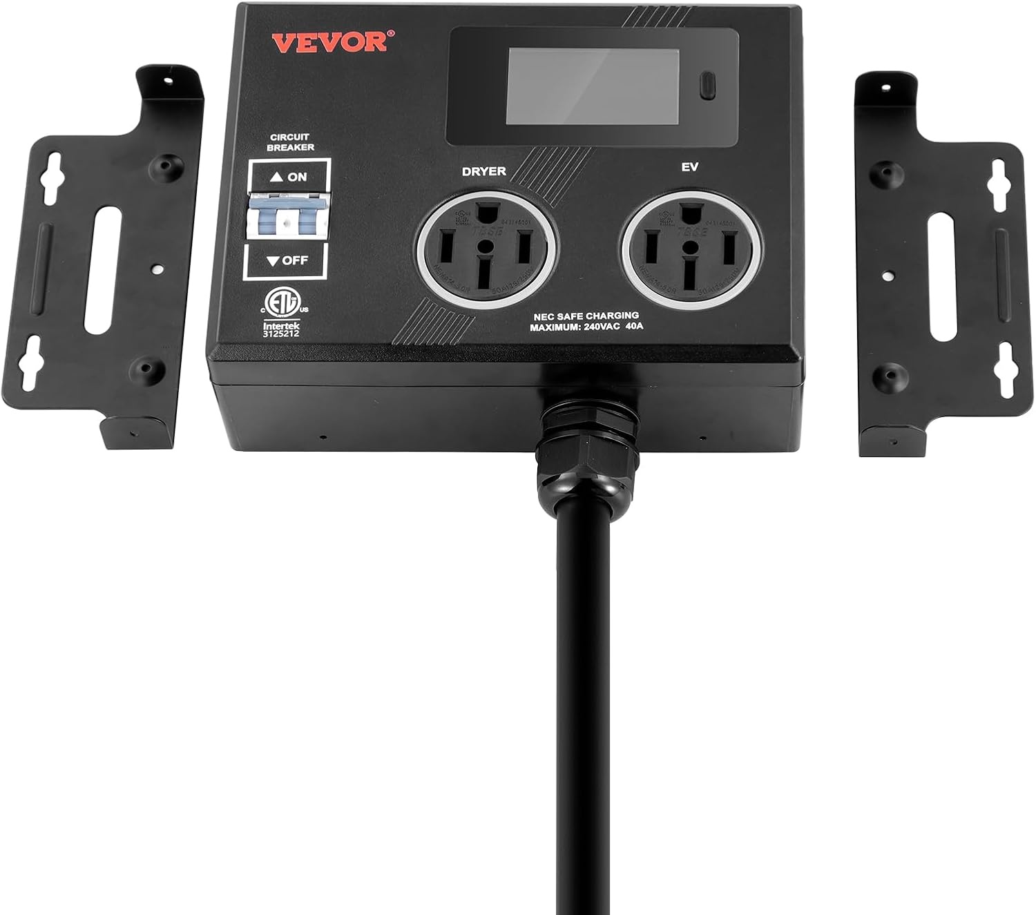image:imageVEVOR NEMA Splitter for Dryer and EV 3Color LED Indicator 240V Smart Power Distribution with NEMA 1030 Plug Two NEMA 1030 Outlets 34 in LCD Screen Max 24A Dryer EV Tested to ETL StandardNEMA 1450P to 1450R2