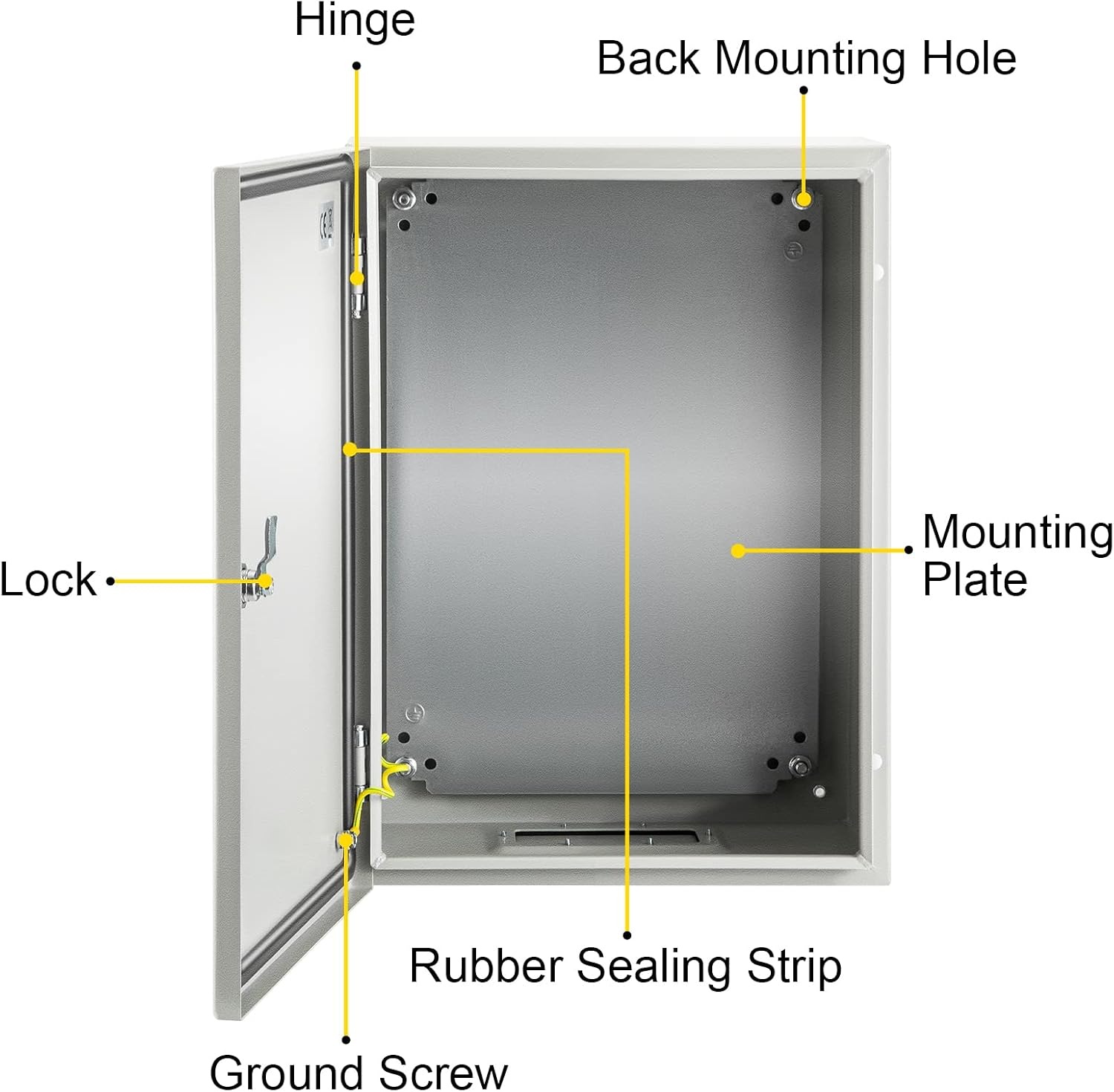 image:imageVEVOR NEMA Steel Enclosure 20 x 12 x 10 NEMA 4X Steel Electrical Box IP66 Waterproof amp Dustproof OutdoorIndoor Electrical Junction Box with Mounting Plate16 x 12 x 8
