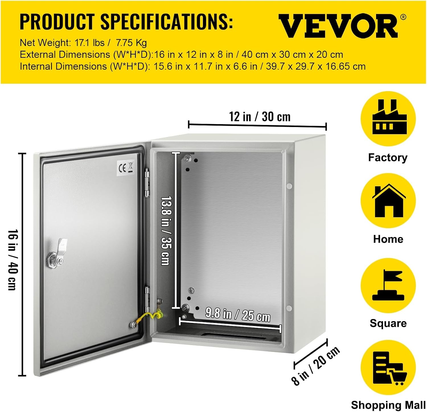 image:imageVEVOR NEMA Steel Enclosure 20 x 12 x 10 NEMA 4X Steel Electrical Box IP66 Waterproof amp Dustproof OutdoorIndoor Electrical Junction Box with Mounting Plate16 x 12 x 8