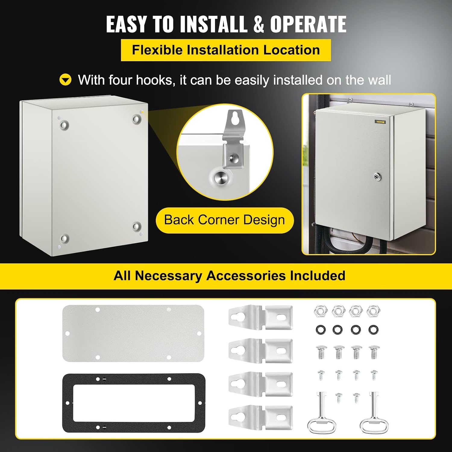 image:imageVEVOR NEMA Steel Enclosure 20 x 12 x 10 NEMA 4X Steel Electrical Box IP66 Waterproof amp Dustproof OutdoorIndoor Electrical Junction Box with Mounting Plate16 x 12 x 8