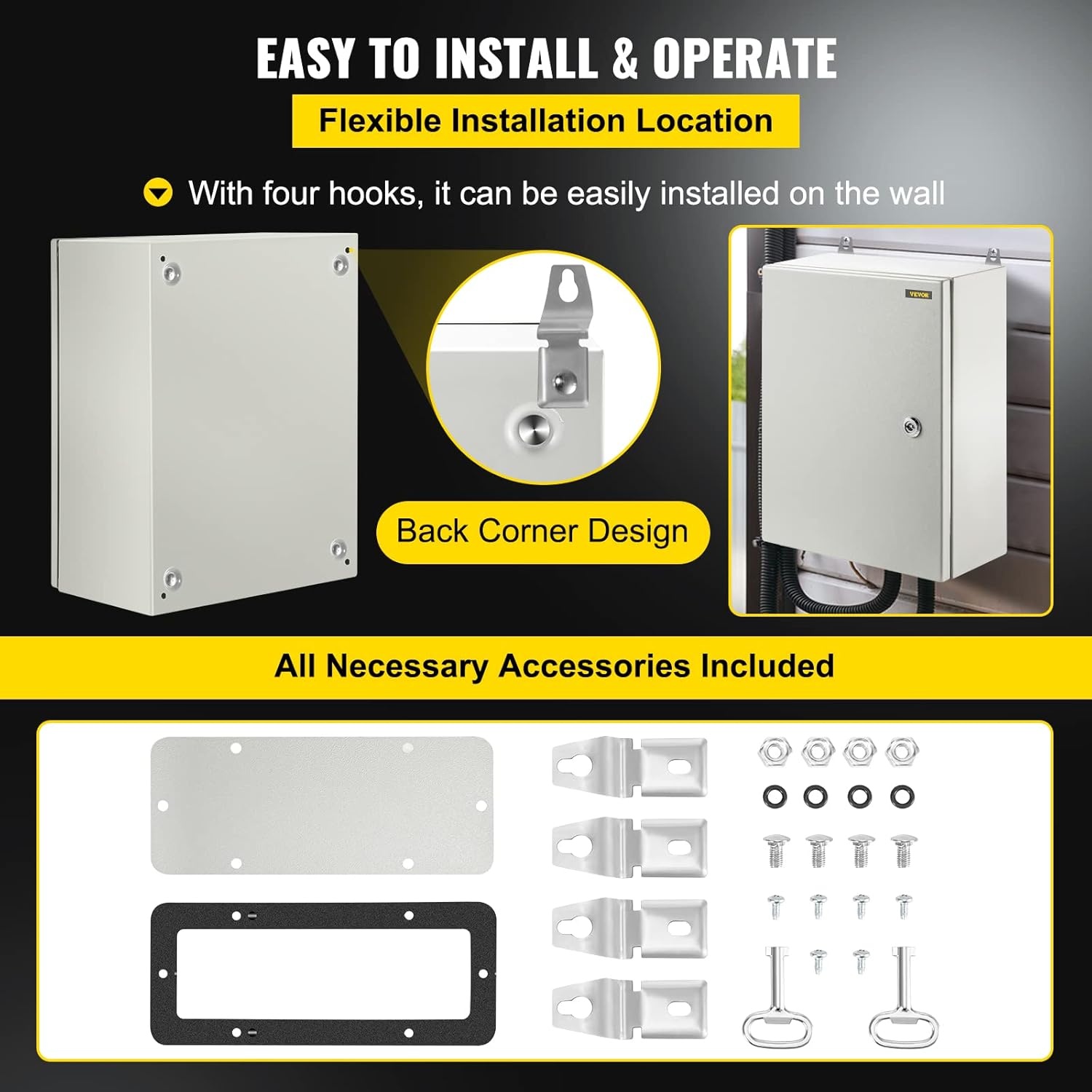 image:imageVEVOR NEMA Steel Enclosure 20 x 12 x 10 NEMA 4X Steel Electrical Box IP66 Waterproof amp Dustproof OutdoorIndoor Electrical Junction Box with Mounting Plate16 x 12 x 6