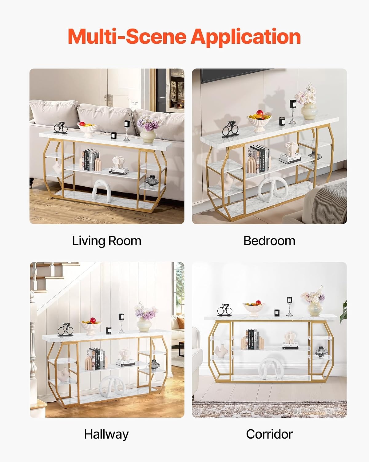 image:imageVEVOR Narrow Console Table 55 Inch Entryway Table 3Tier Long Hallway Table Sofa Table with Metal Frame Console Tables for Entryway Hallway Living Room amp Bedroom708 Inch