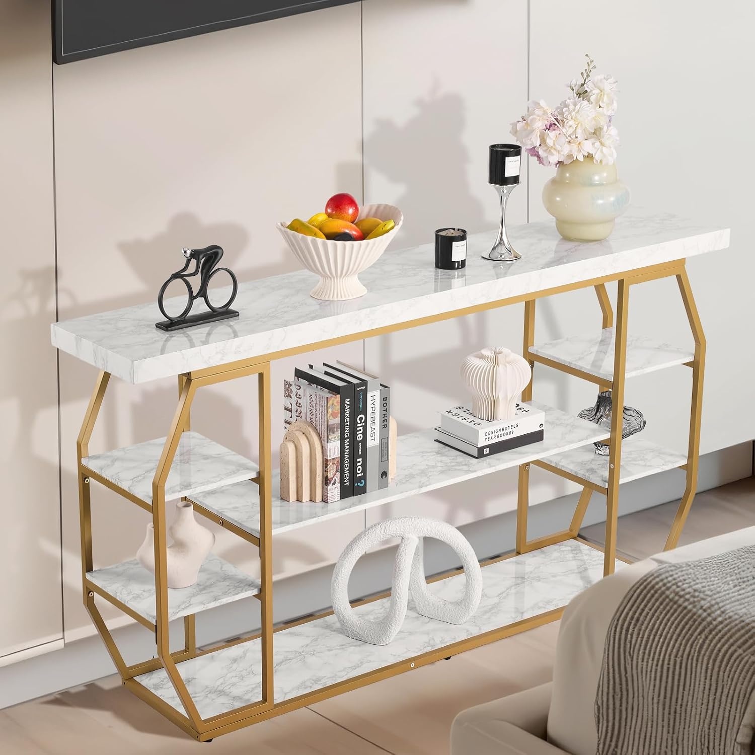 image:imageVEVOR Narrow Console Table 55 Inch Entryway Table 3Tier Long Hallway Table Sofa Table with Metal Frame Console Tables for Entryway Hallway Living Room amp Bedroom708 Inch