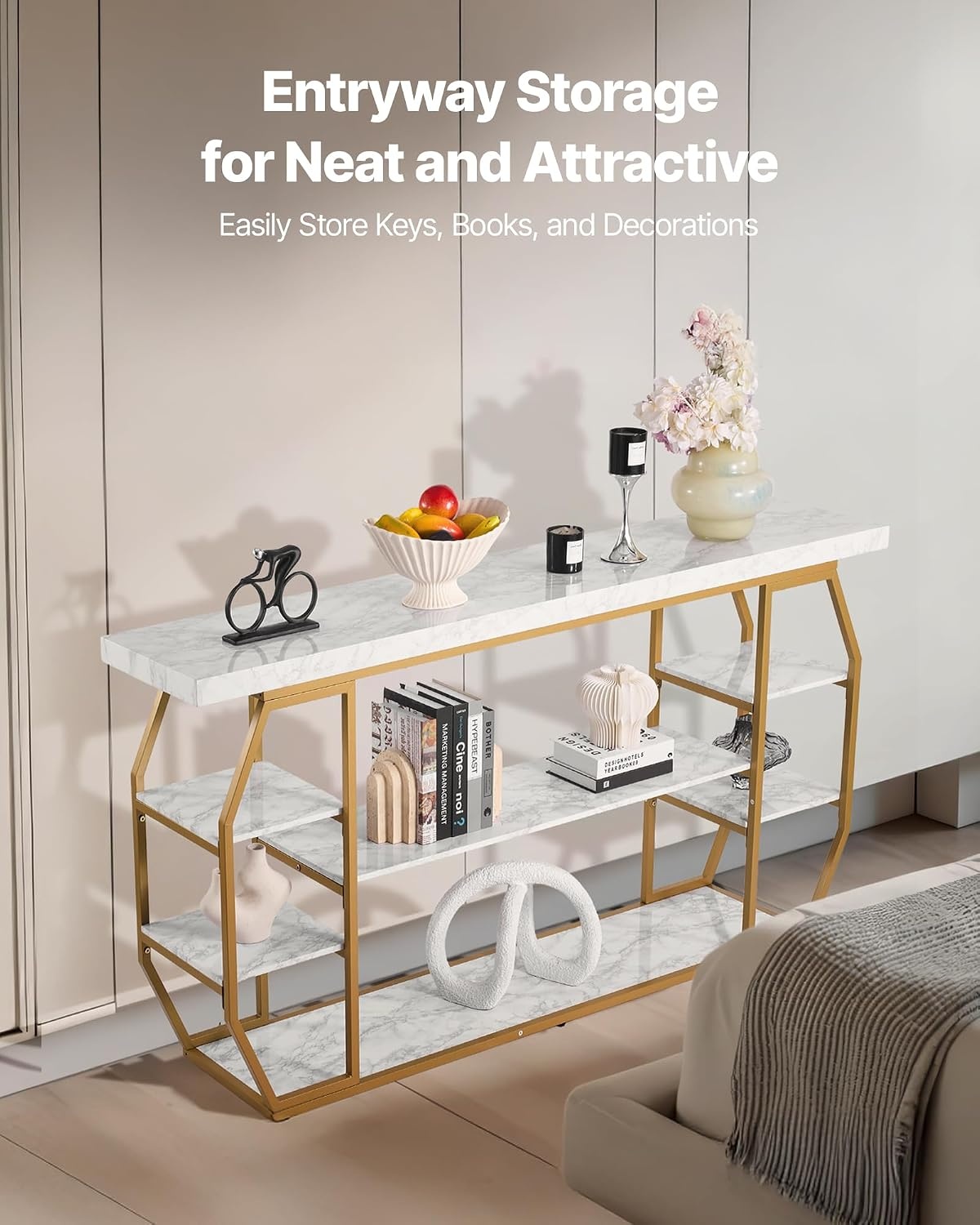 image:imageVEVOR Narrow Console Table 55 Inch Entryway Table 3Tier Long Hallway Table Sofa Table with Metal Frame Console Tables for Entryway Hallway Living Room amp Bedroom708 Inch