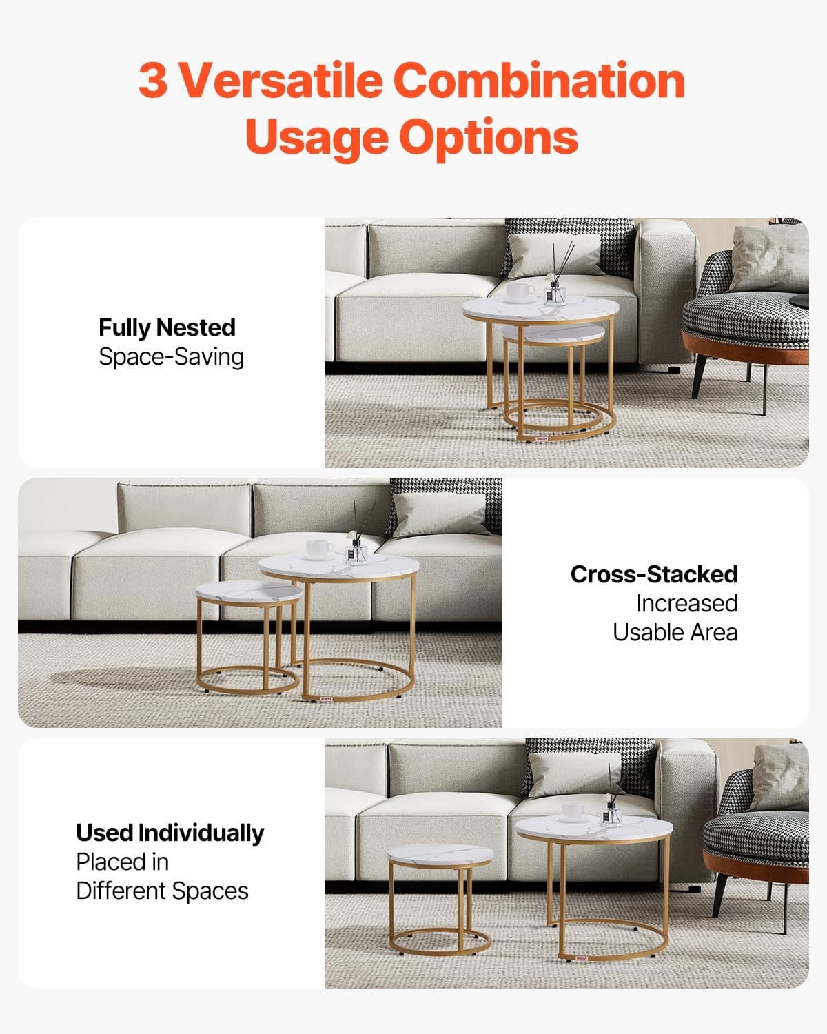 image:imageVEVOR Nesting Tables Coffee Table Set of 2 236 inch Round Coffee Table Small Coffee Tables Night Stand with Metal Frame for Living Room Bedroom Office Brown amp BlackWhite