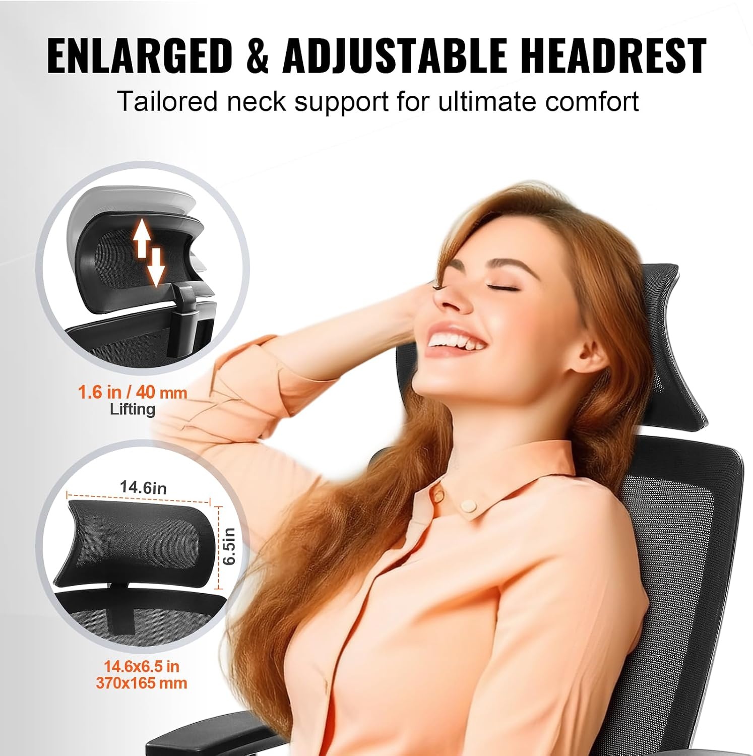image:imageVEVOR Office Chair with Adjustable Seat Depth Ergonomic Desk Chair with Adaptive Backrest Lumbar Support Adjustable Headrest and Armrests Swivel Computer Task Chair for Home Office Black