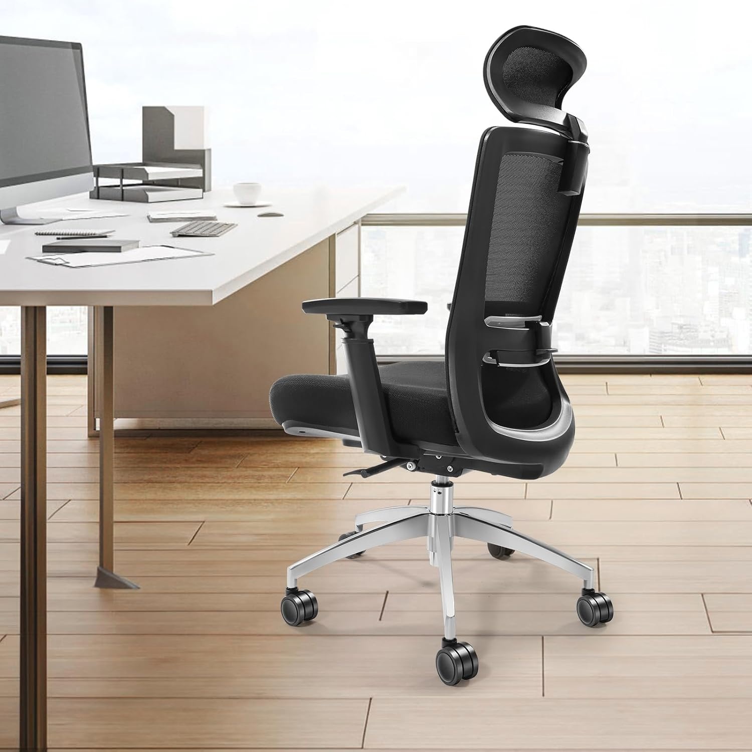 image:imageVEVOR Office Chair with Adjustable Seat Depth Ergonomic Desk Chair with Adaptive Backrest Lumbar Support Adjustable Headrest and Armrests Swivel Computer Task Chair for Home Office Black