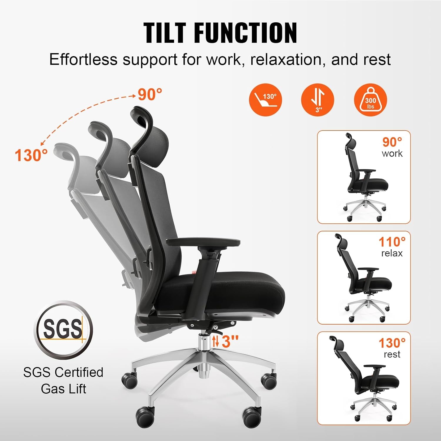 image:imageVEVOR Office Chair with Adjustable Seat Depth Ergonomic Desk Chair with Adaptive Backrest Lumbar Support Adjustable Headrest and Armrests Swivel Computer Task Chair for Home Office Black