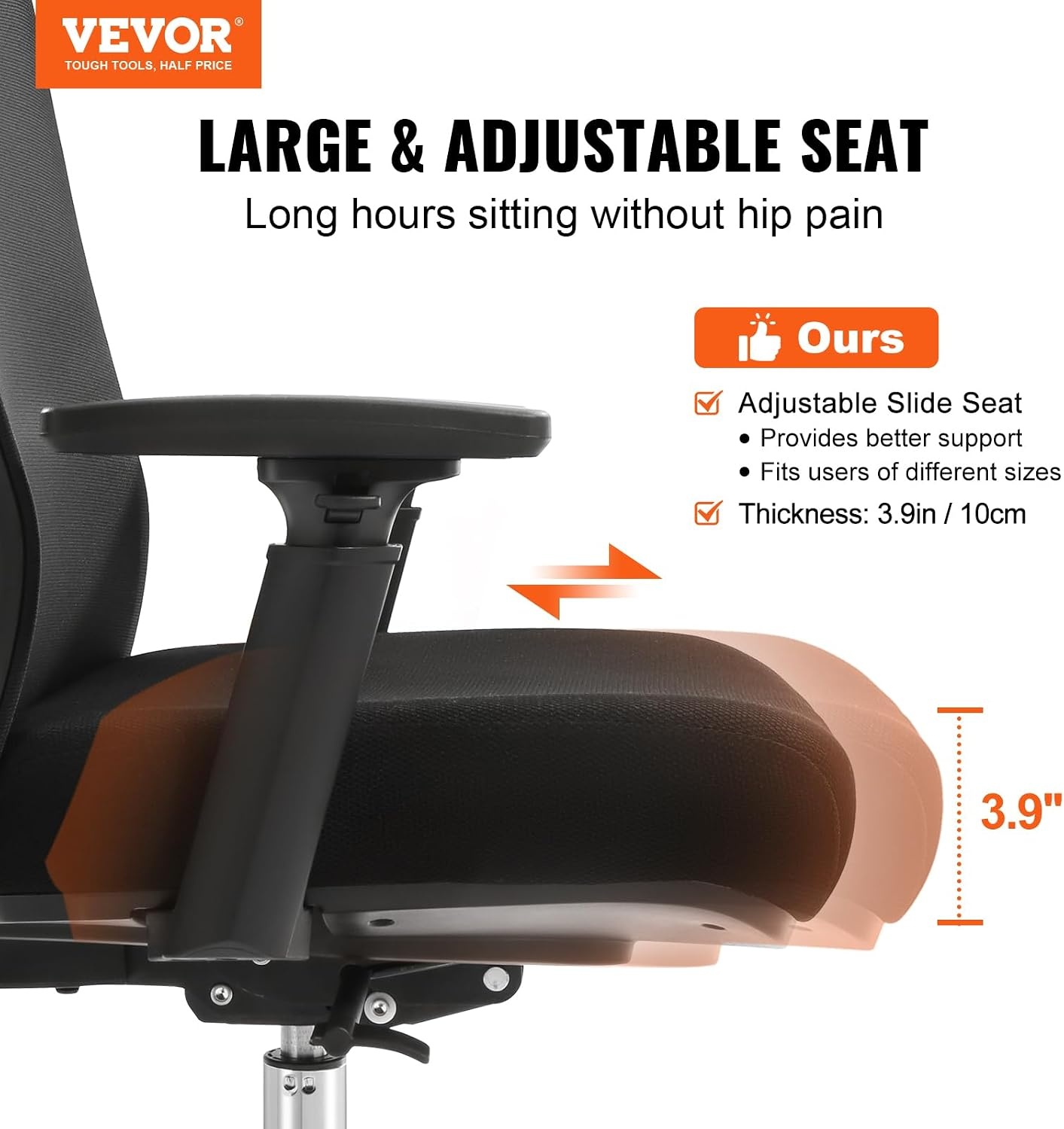 image:imageVEVOR Office Chair with Adjustable Seat Depth Ergonomic Desk Chair with Adaptive Backrest Lumbar Support Adjustable Headrest and Armrests Swivel Computer Task Chair for Home Office Black
