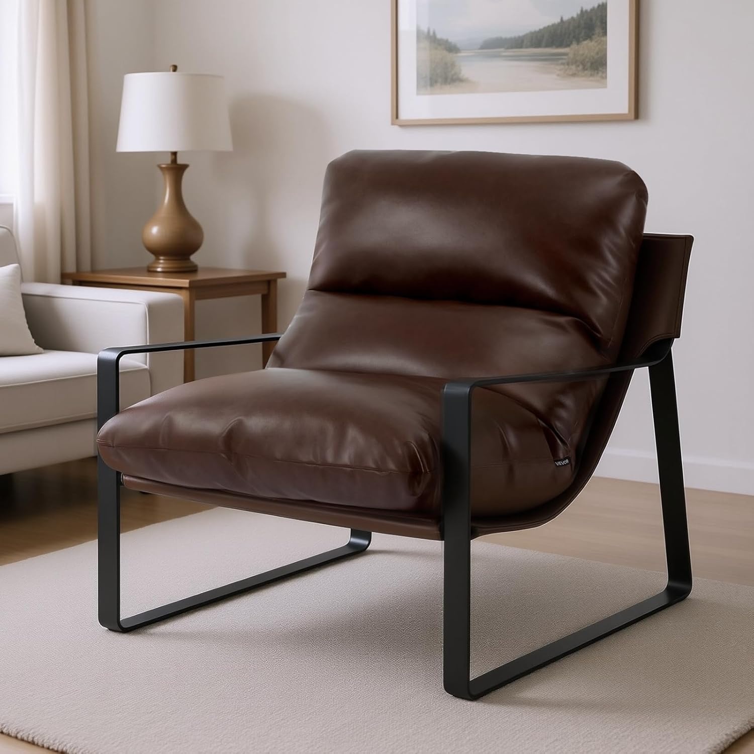 image:imageVEVOR Oversized Accent Chair Armchair with Padded Arms Comfy Single Sofa Chair Modern Reading Lounge Chairs for Living Room Bedroom GreenBrown