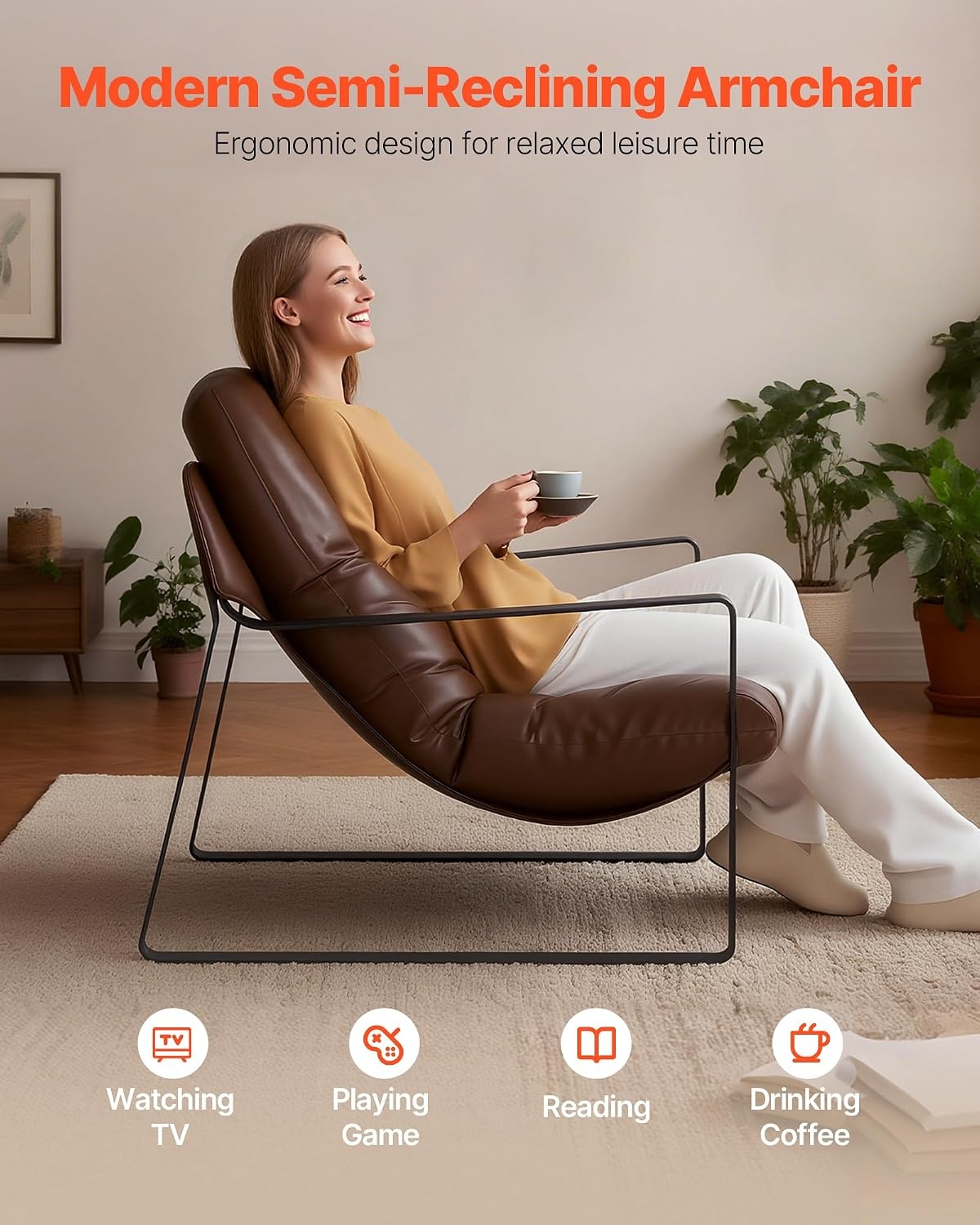 image:imageVEVOR Oversized Accent Chair Armchair with Padded Arms Comfy Single Sofa Chair Modern Reading Lounge Chairs for Living Room Bedroom GreenBrown