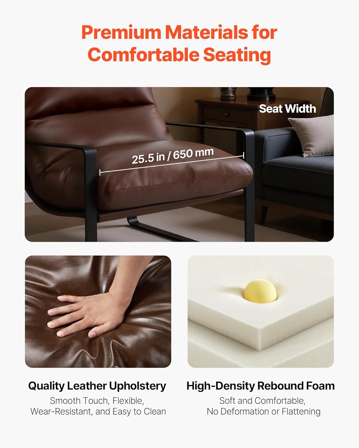 image:imageVEVOR Oversized Accent Chair Armchair with Padded Arms Comfy Single Sofa Chair Modern Reading Lounge Chairs for Living Room Bedroom GreenBrown