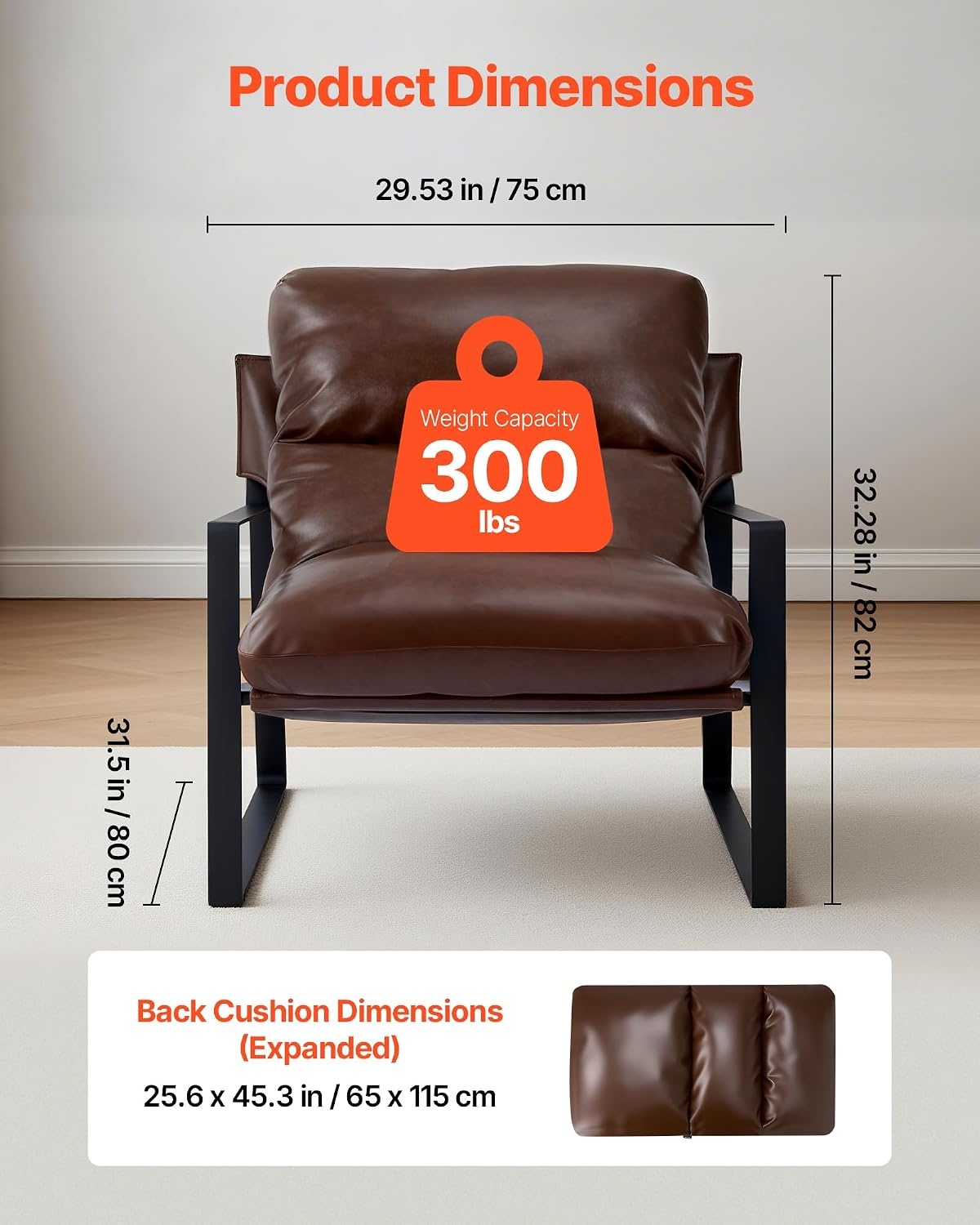 image:imageVEVOR Oversized Accent Chair Armchair with Padded Arms Comfy Single Sofa Chair Modern Reading Lounge Chairs for Living Room Bedroom GreenBrown