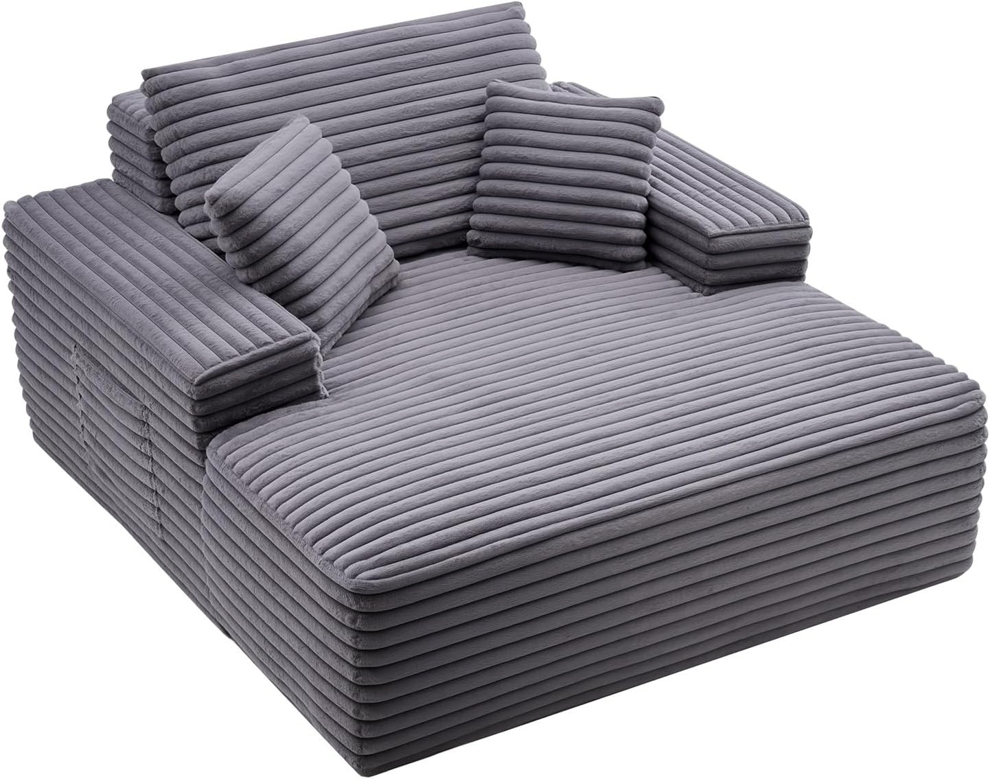 image:imageVEVOR Oversized Chaise Lounge Chair 54 Boneless Chaise Lounge Indoor Modern Upholstered Reading Chair with Throw Pillows amp Armrests Sofa Couch Deep Seat Sleeper for Living Room Bedroom BeigeRegular 48
