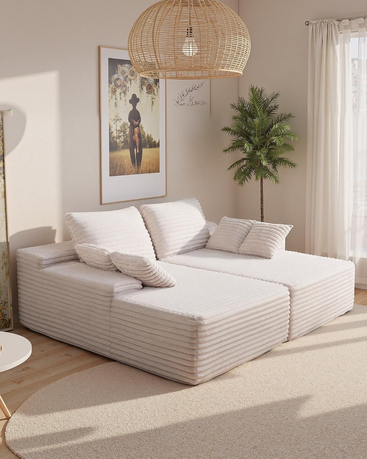 image:imageVEVOR Oversized Double Chaise Lounge 67 Boneless Cloud Sofa Soft Corduroy Floor Couch NoAssembly Lounge Chair for Living Room amp Bedroom Relaxing Beige