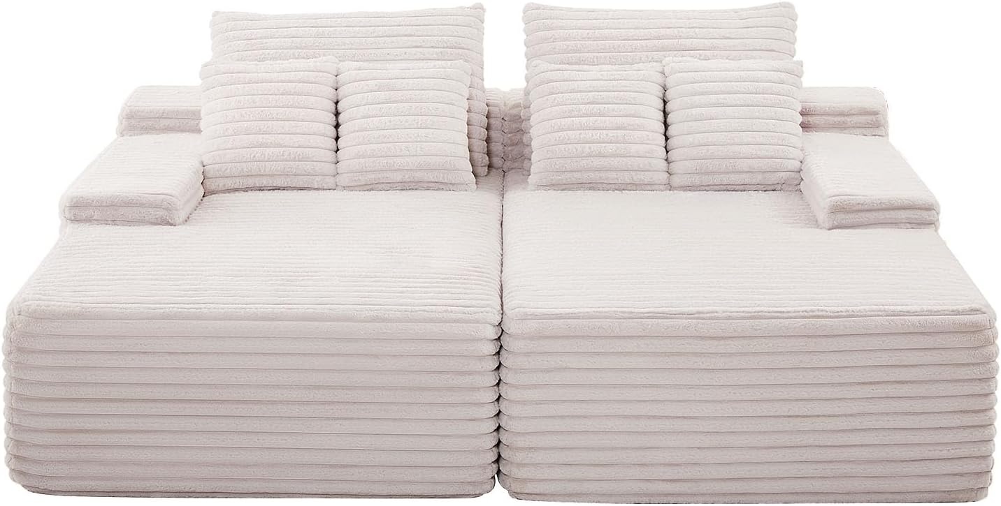 image:imageVEVOR Oversized Double Chaise Lounge 67 Boneless Cloud Sofa Soft Corduroy Floor Couch NoAssembly Lounge Chair for Living Room amp Bedroom Relaxing Beige
