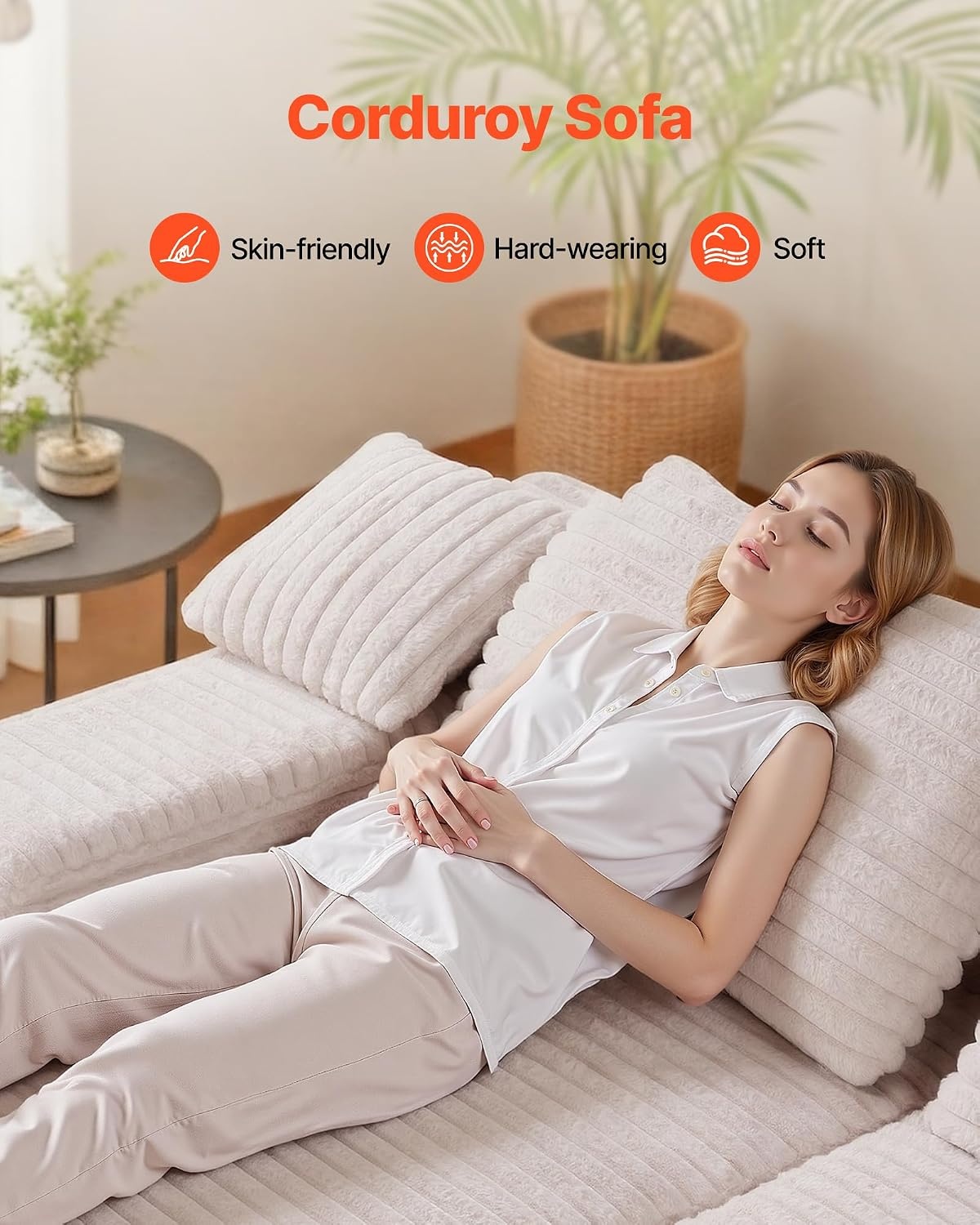 image:imageVEVOR Oversized Double Chaise Lounge 67 Boneless Cloud Sofa Soft Corduroy Floor Couch NoAssembly Lounge Chair for Living Room amp Bedroom Relaxing Beige