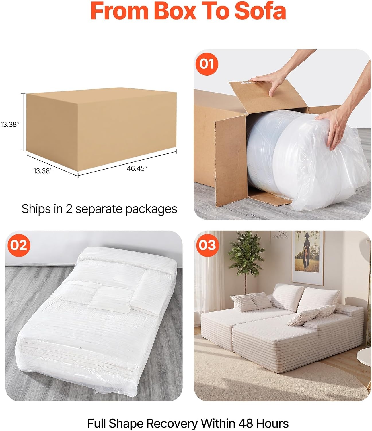 image:imageVEVOR Oversized Double Chaise Lounge 67 Boneless Cloud Sofa Soft Corduroy Floor Couch NoAssembly Lounge Chair for Living Room amp Bedroom Relaxing Beige