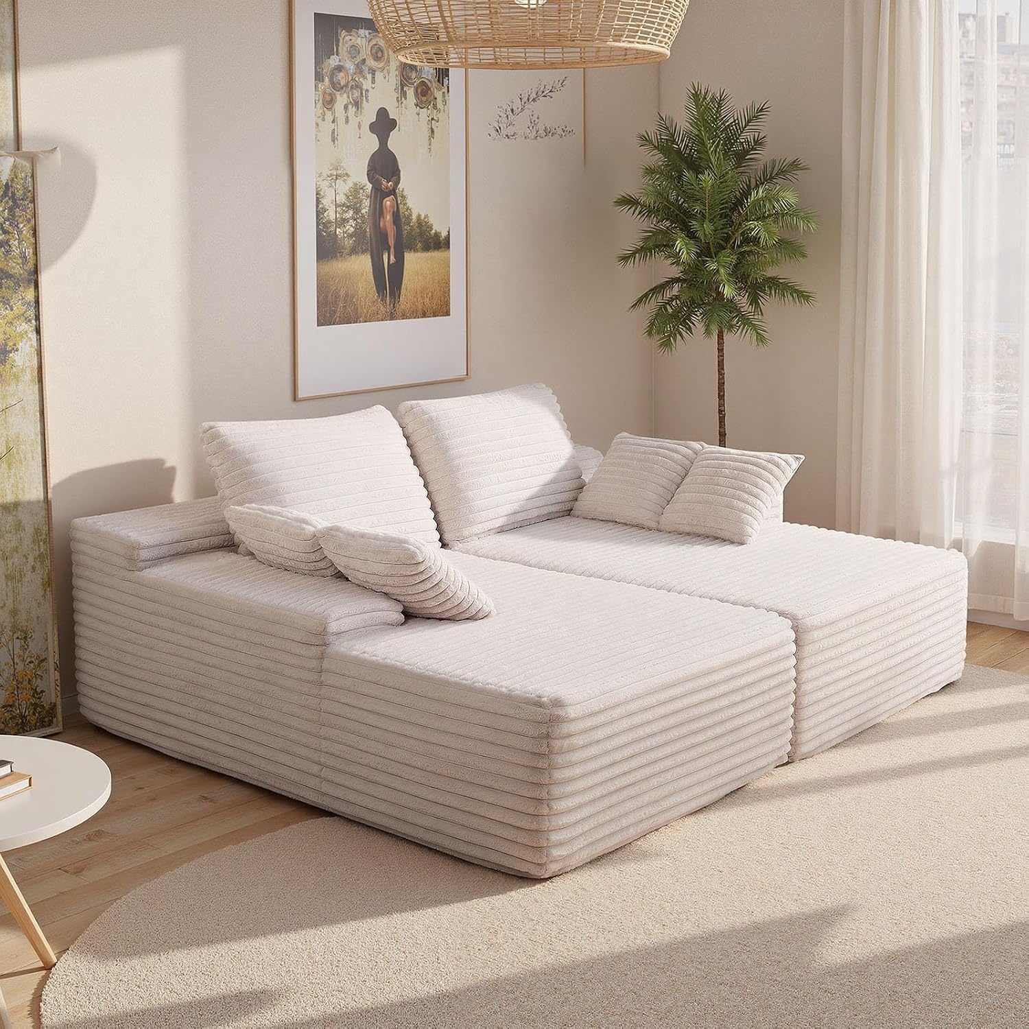 image:imageVEVOR Oversized Double Chaise Lounge 67 Boneless Cloud Sofa Soft Corduroy Floor Couch NoAssembly Lounge Chair for Living Room amp Bedroom Relaxing Beige