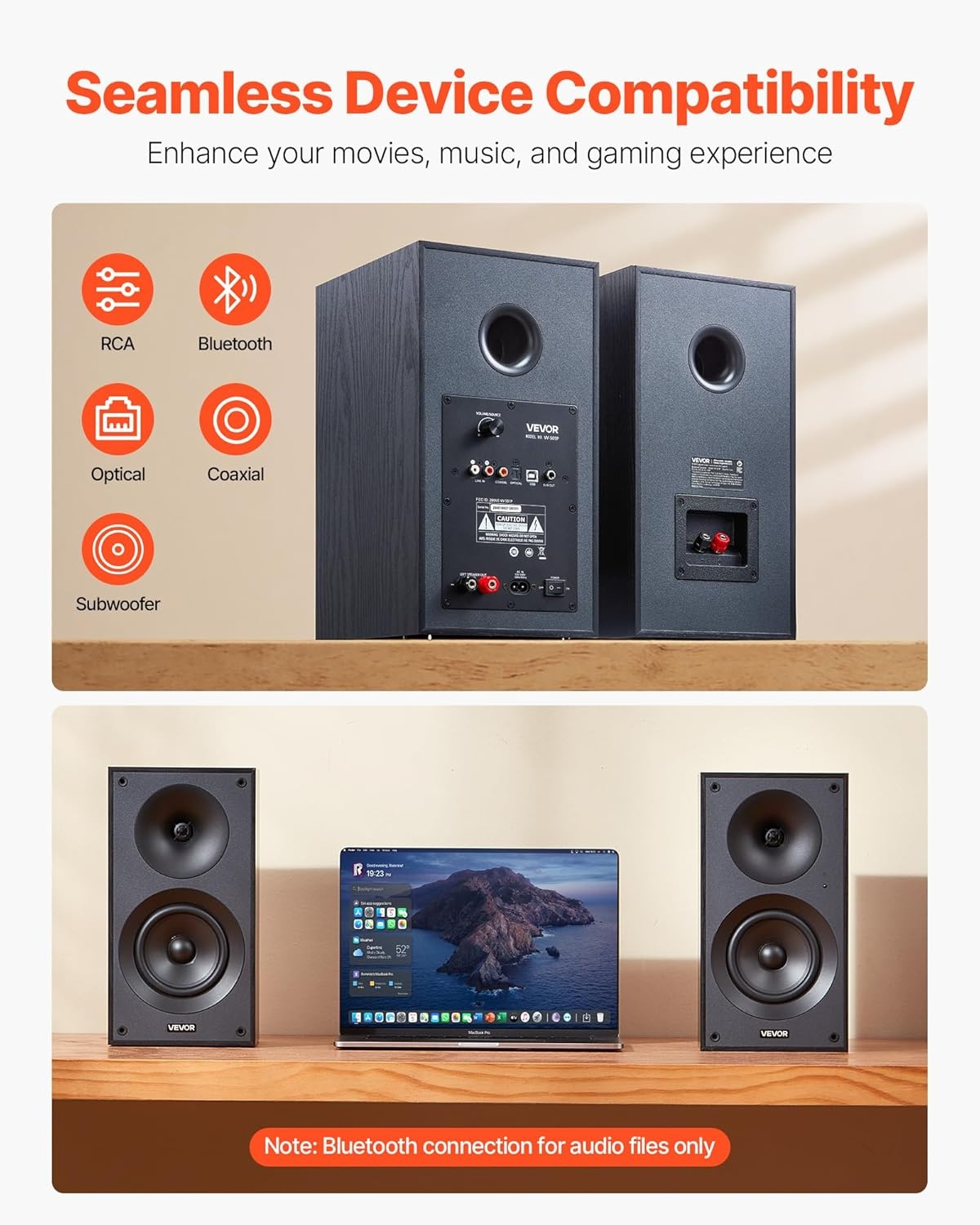 image:imageVEVOR Passive Bookshelf Speaker 300W Book Shelf Stereo Speakers with 525Inch Woofer and 1Inch Tweeter Detachable Grille 65Hz20KHz Frequency Response Wooden Enclosurefor Home Theater 1 Pair525 Inch
