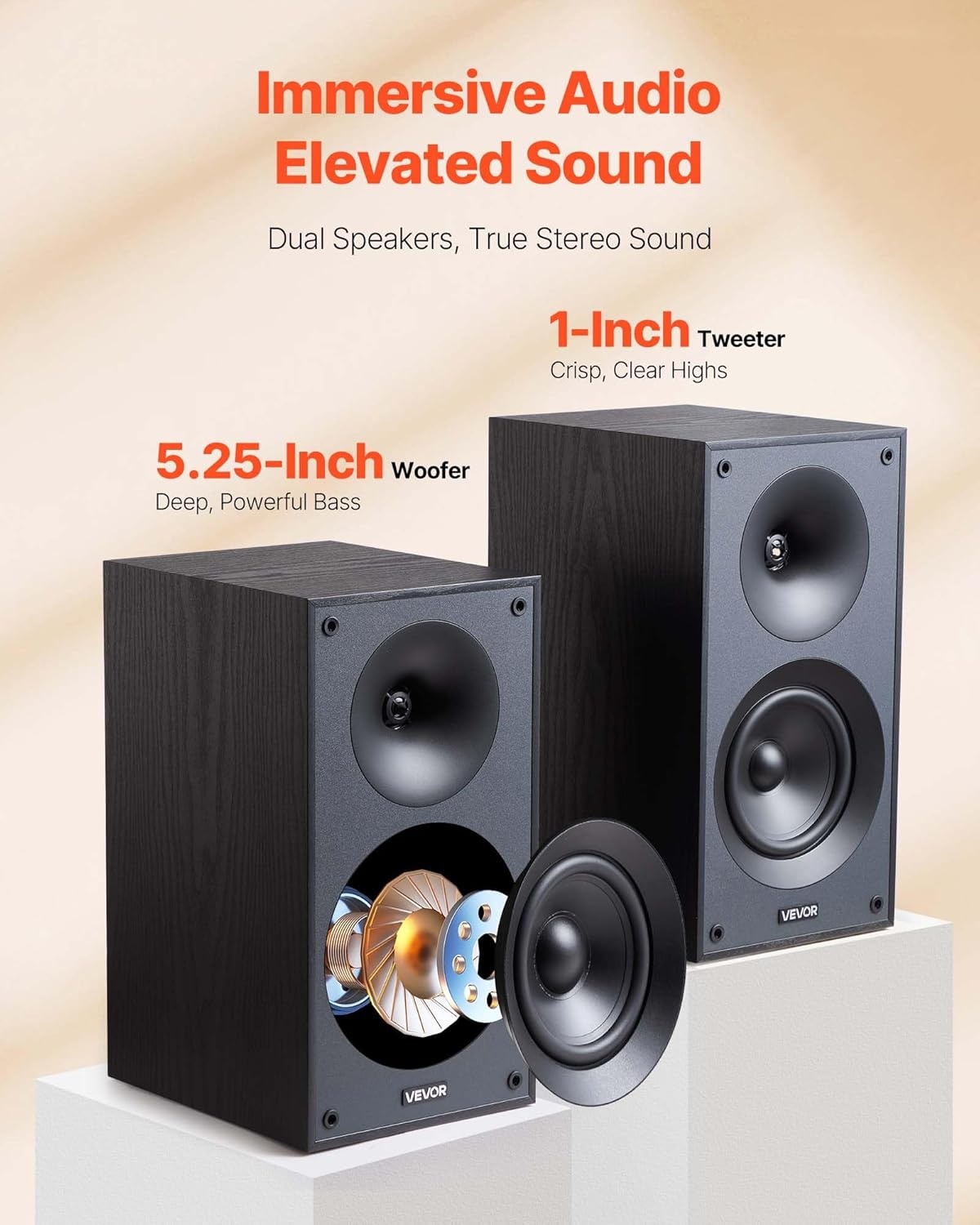 image:imageVEVOR Passive Bookshelf Speaker 300W Book Shelf Stereo Speakers with 525Inch Woofer and 1Inch Tweeter Detachable Grille 65Hz20KHz Frequency Response Wooden Enclosurefor Home Theater 1 Pair525 Inch