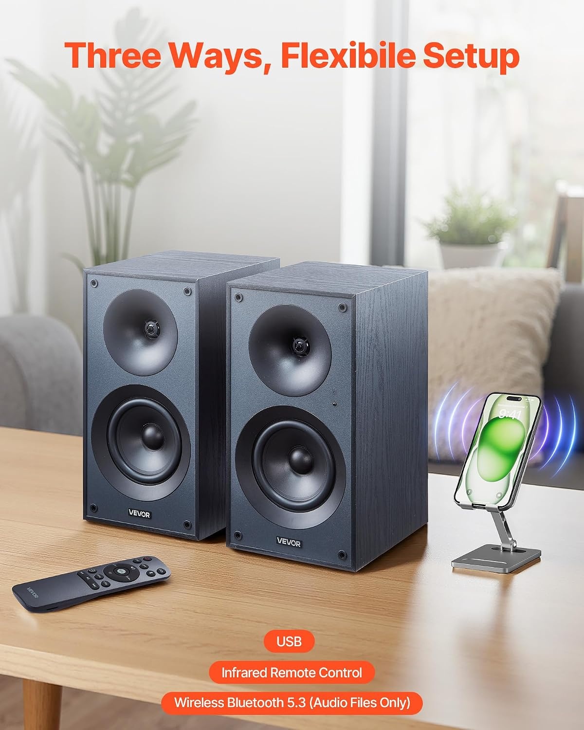 image:imageVEVOR Passive Bookshelf Speaker 300W Book Shelf Stereo Speakers with 525Inch Woofer and 1Inch Tweeter Detachable Grille 65Hz20KHz Frequency Response Wooden Enclosurefor Home Theater 1 Pair525 Inch