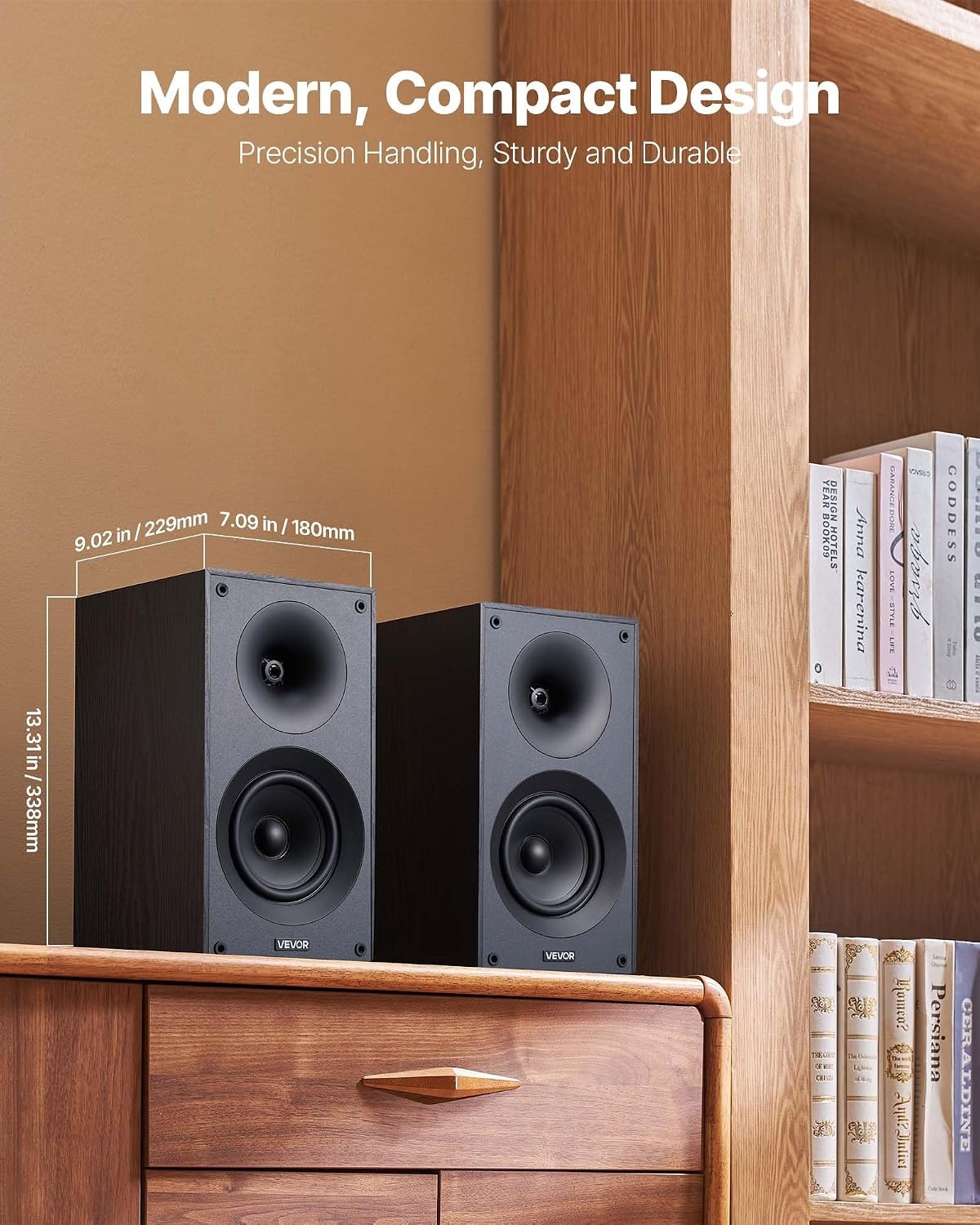 image:imageVEVOR Passive Bookshelf Speaker 300W Book Shelf Stereo Speakers with 525Inch Woofer and 1Inch Tweeter Detachable Grille 65Hz20KHz Frequency Response Wooden Enclosurefor Home Theater 1 Pair525 Inch