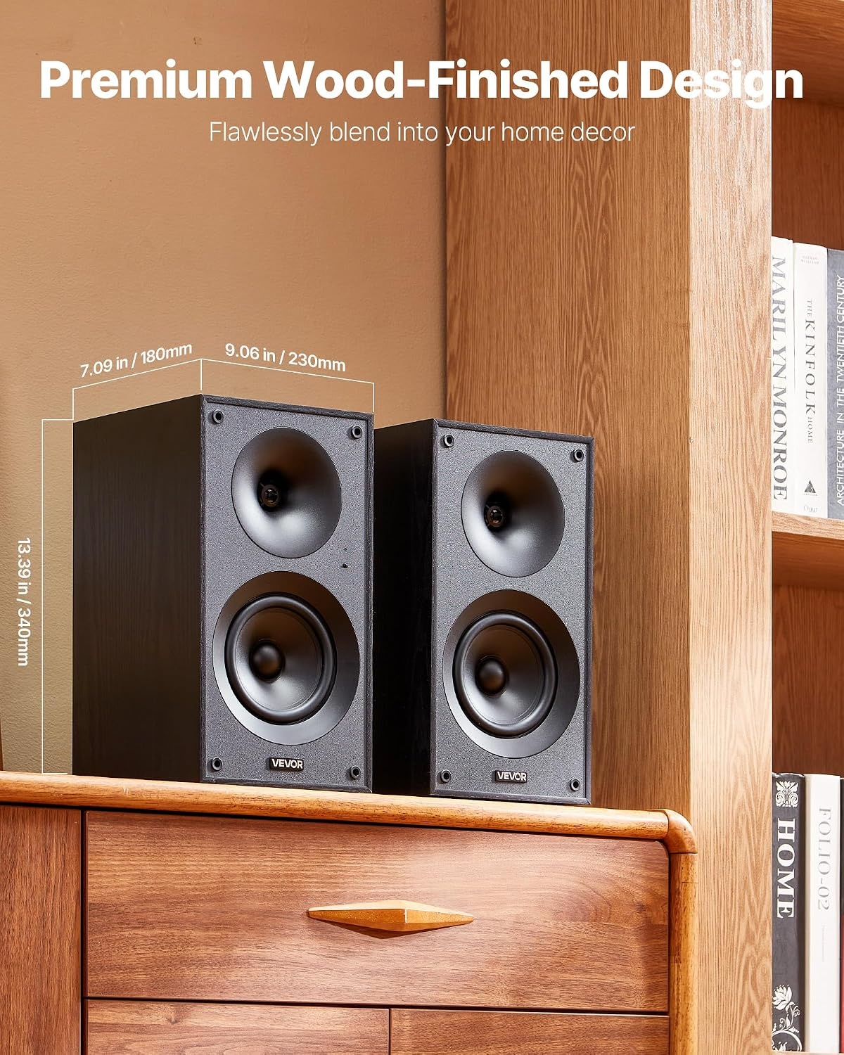 image:imageVEVOR Passive Bookshelf Speaker 300W Book Shelf Stereo Speakers with 525Inch Woofer and 1Inch Tweeter Detachable Grille 65Hz20KHz Frequency Response Wooden Enclosurefor Home Theater 1 Pair525 Inch