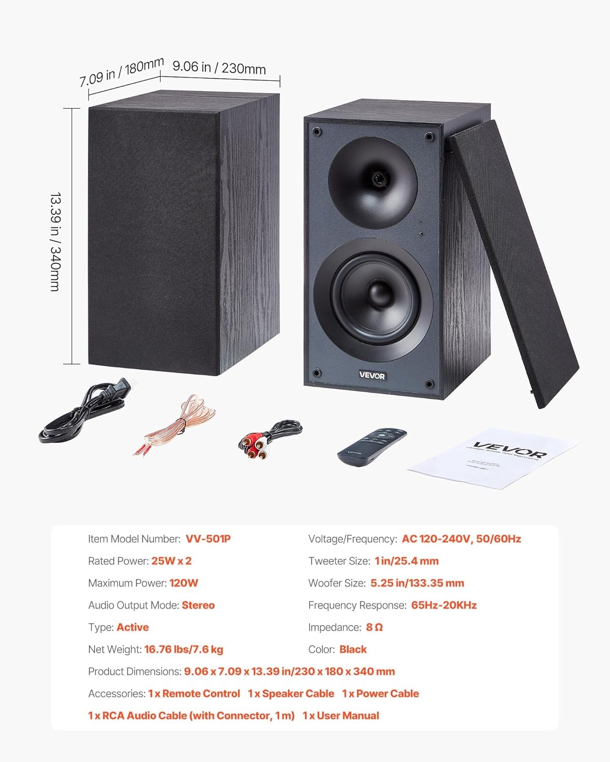 image:imageVEVOR Passive Bookshelf Speaker 300W Book Shelf Stereo Speakers with 525Inch Woofer and 1Inch Tweeter Detachable Grille 65Hz20KHz Frequency Response Wooden Enclosurefor Home Theater 1 Pair525 Inch