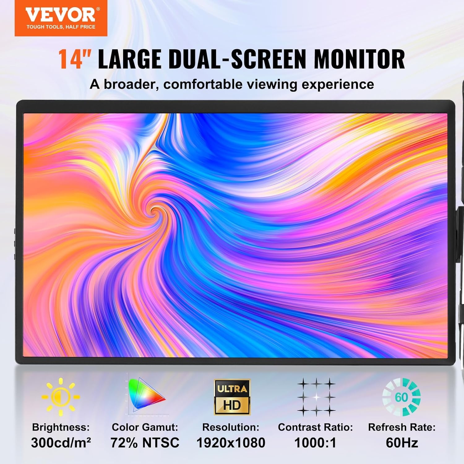 image:imageVEVOR Portable Laptop Screen Extender 14 FHD 1080P IPS Dual Extended Monitor for 1317 Laptop Swivel Portable Monitor USBCUSBAMini HDMI Port Compatible with MacWinsAndroidSwitchPS514 Triple Screen Extender