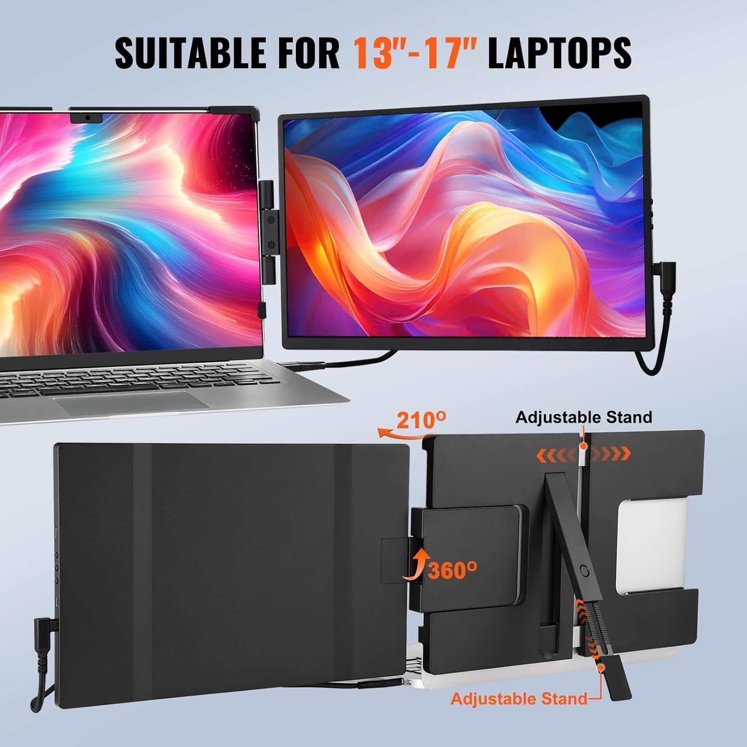 image:imageVEVOR Portable Laptop Screen Extender 14 FHD 1080P IPS Dual Extended Monitor for 1317 Laptop Swivel Portable Monitor USBCUSBAMini HDMI Port Compatible with MacWinsAndroidSwitchPS514 Dual Screen