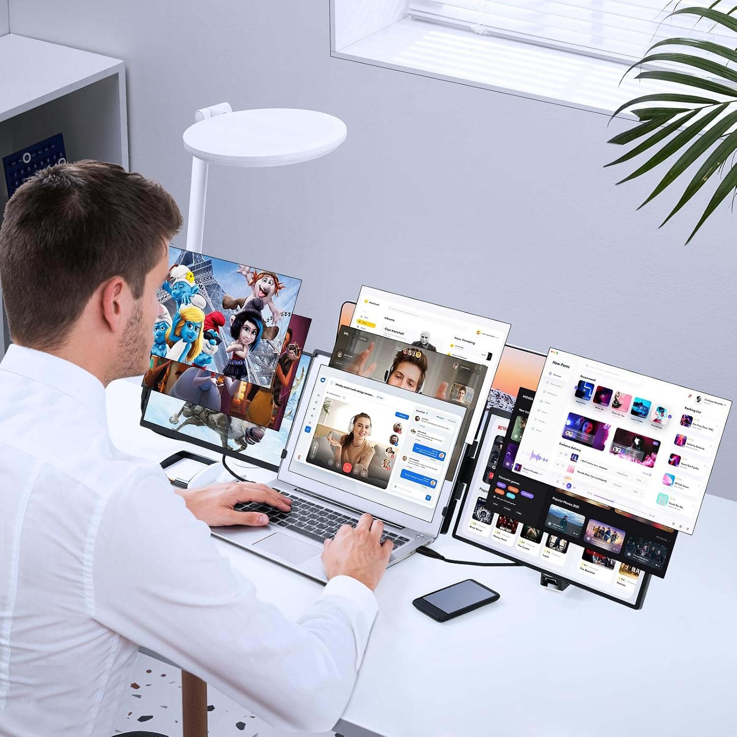 image:imageVEVOR Portable Laptop Screen Extender 14 FHD 1080P IPS Dual Extended Monitor for 1317 Laptop Swivel Portable Monitor USBCUSBAMini HDMI Port Compatible with MacWinsAndroidSwitchPS514 Triple Screen Extender