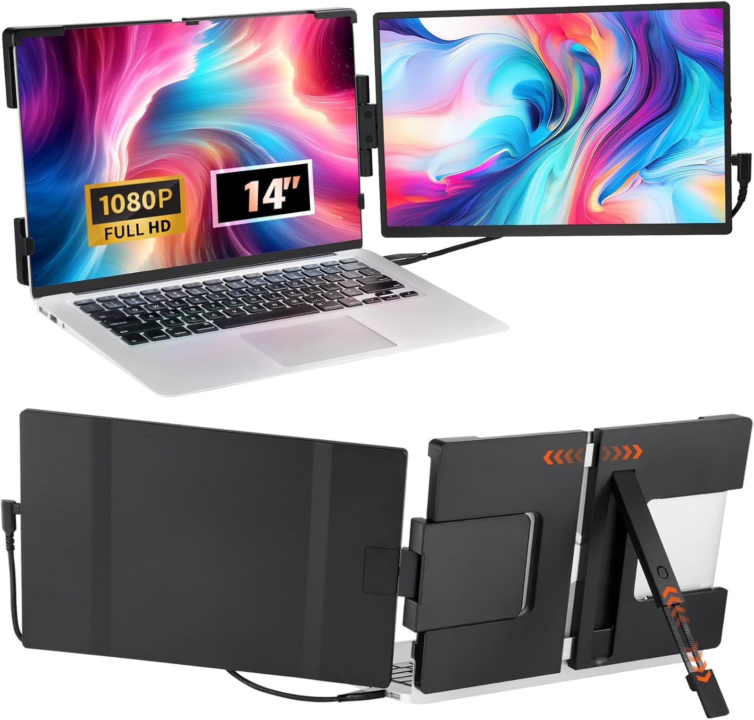 image:imageVEVOR Portable Laptop Screen Extender 14 FHD 1080P IPS Dual Extended Monitor for 1317 Laptop Swivel Portable Monitor USBCUSBAMini HDMI Port Compatible with MacWinsAndroidSwitchPS514 Dual Screen