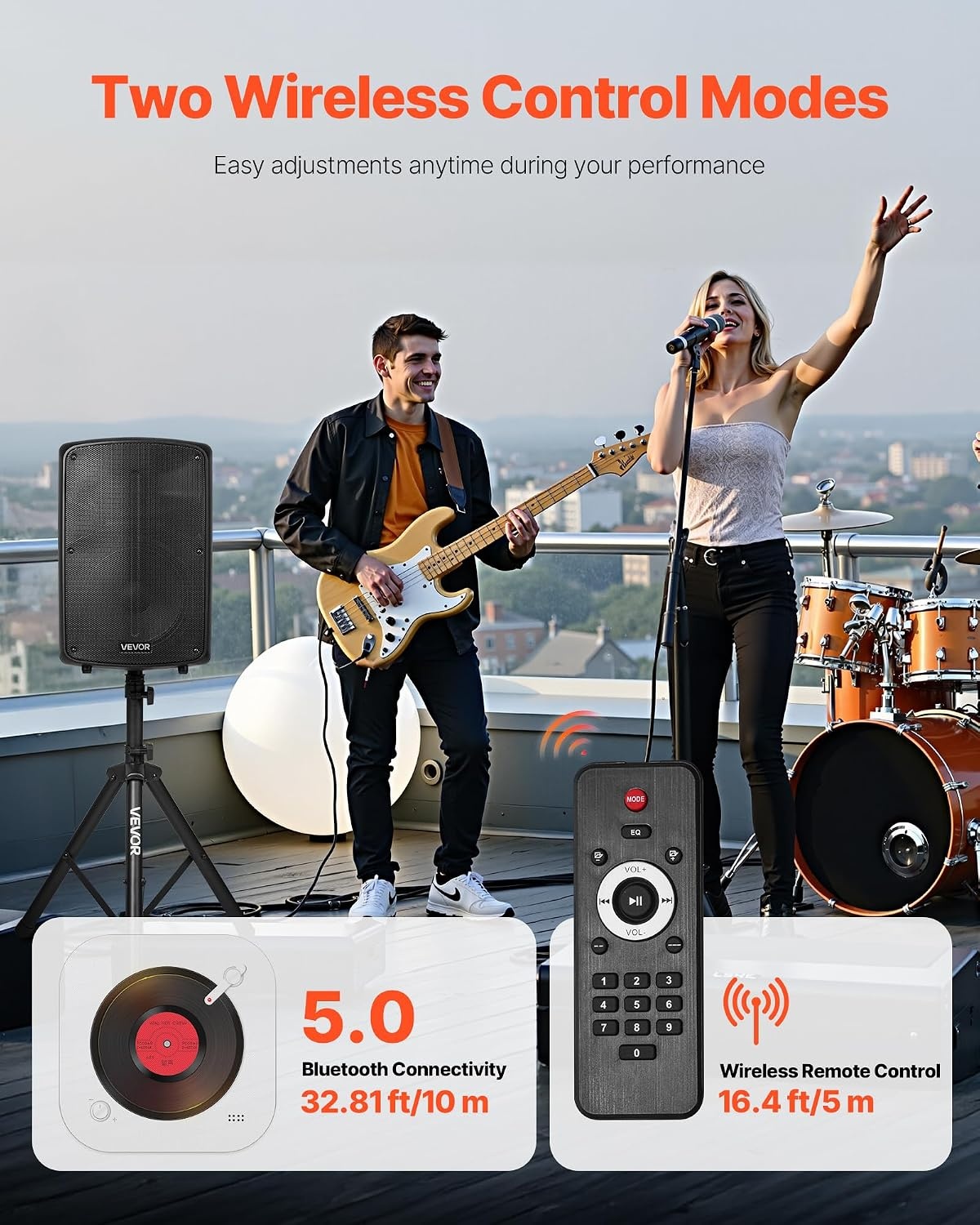 image:imageVEVOR Portable PA System with Wireless Microphone amp Speakers 800W Bluetooth PA System 6Channel Mixer Dual 10 Speakers USBSDXLR Inputs Remote Stands for DJsEvents Fitness IndoorOutdoor800W