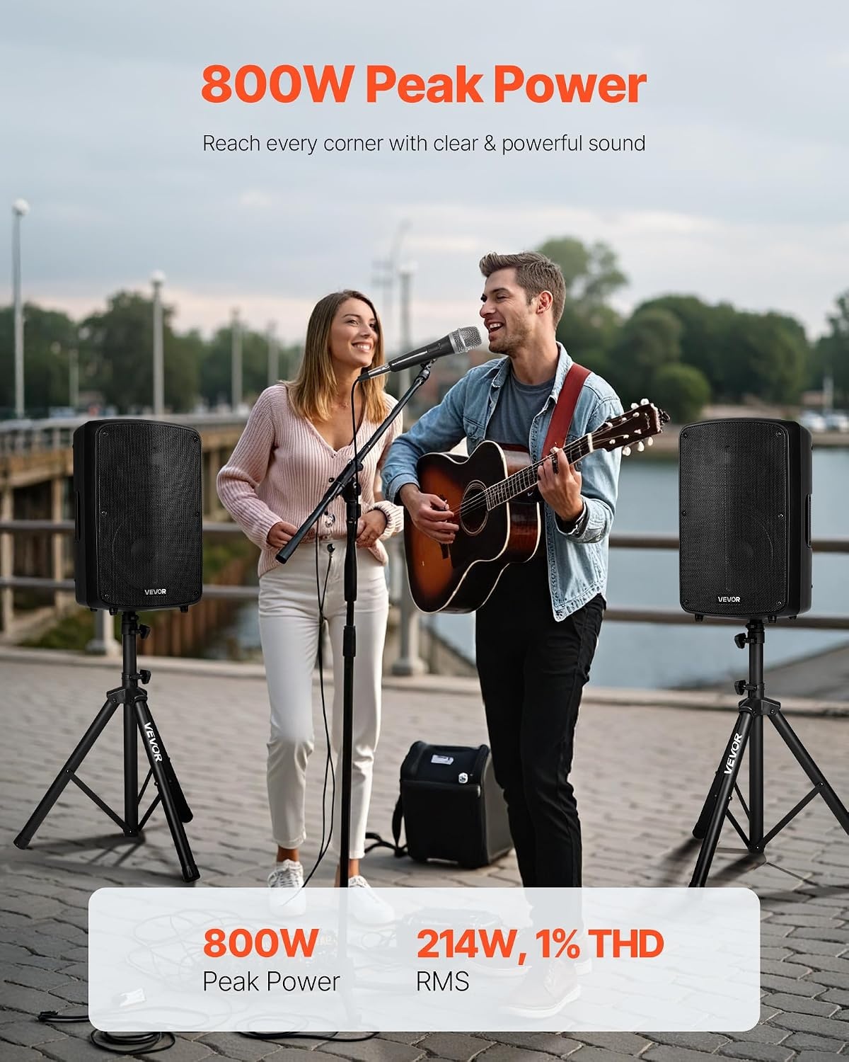 image:imageVEVOR Portable PA System with Wireless Microphone amp Speakers 800W Bluetooth PA System 6Channel Mixer Dual 10 Speakers USBSDXLR Inputs Remote Stands for DJsEvents Fitness IndoorOutdoor800W
