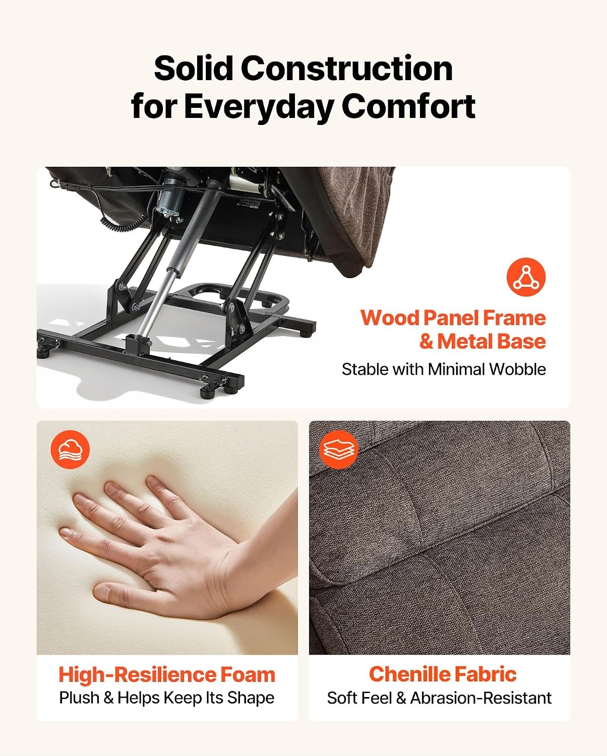 image:imageVEVOR Power Lift Recliner Chair Dual Motor Lift Chair with Heat and Massage for Elderly Position Adjustable Remote Control with Side Pockets Chenille Fabric BrownBrown