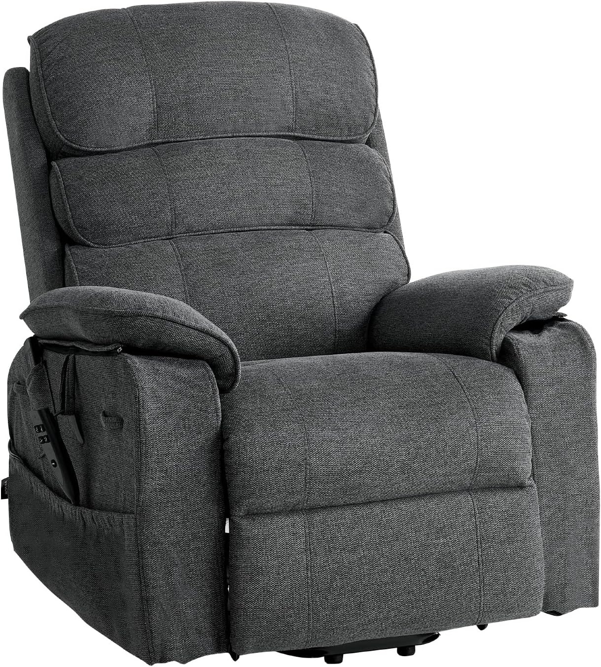 image:imageVEVOR Power Lift Recliner Chair Dual Motor Lift Chair with Heat and Massage for Elderly Position Adjustable Remote Control with Side Pockets Chenille Fabric BrownDark Gray