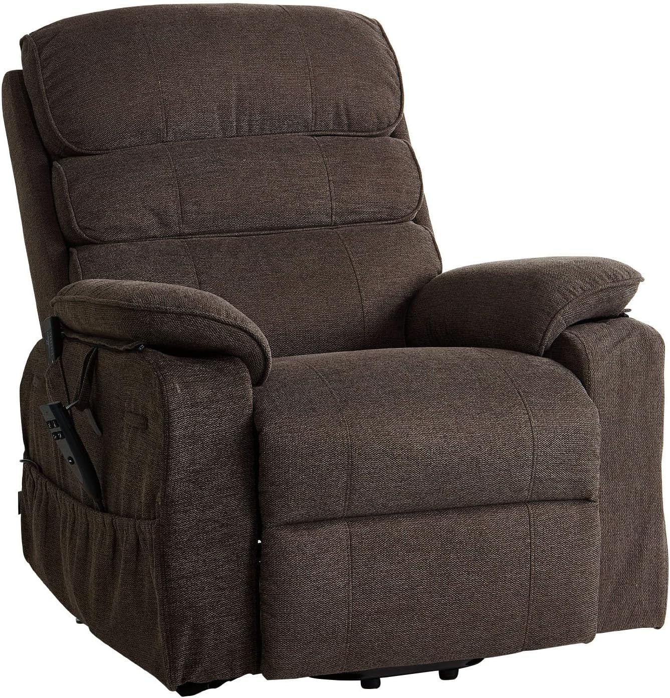 image:imageVEVOR Power Lift Recliner Chair Dual Motor Lift Chair with Heat and Massage for Elderly Position Adjustable Remote Control with Side Pockets Chenille Fabric BrownBrown