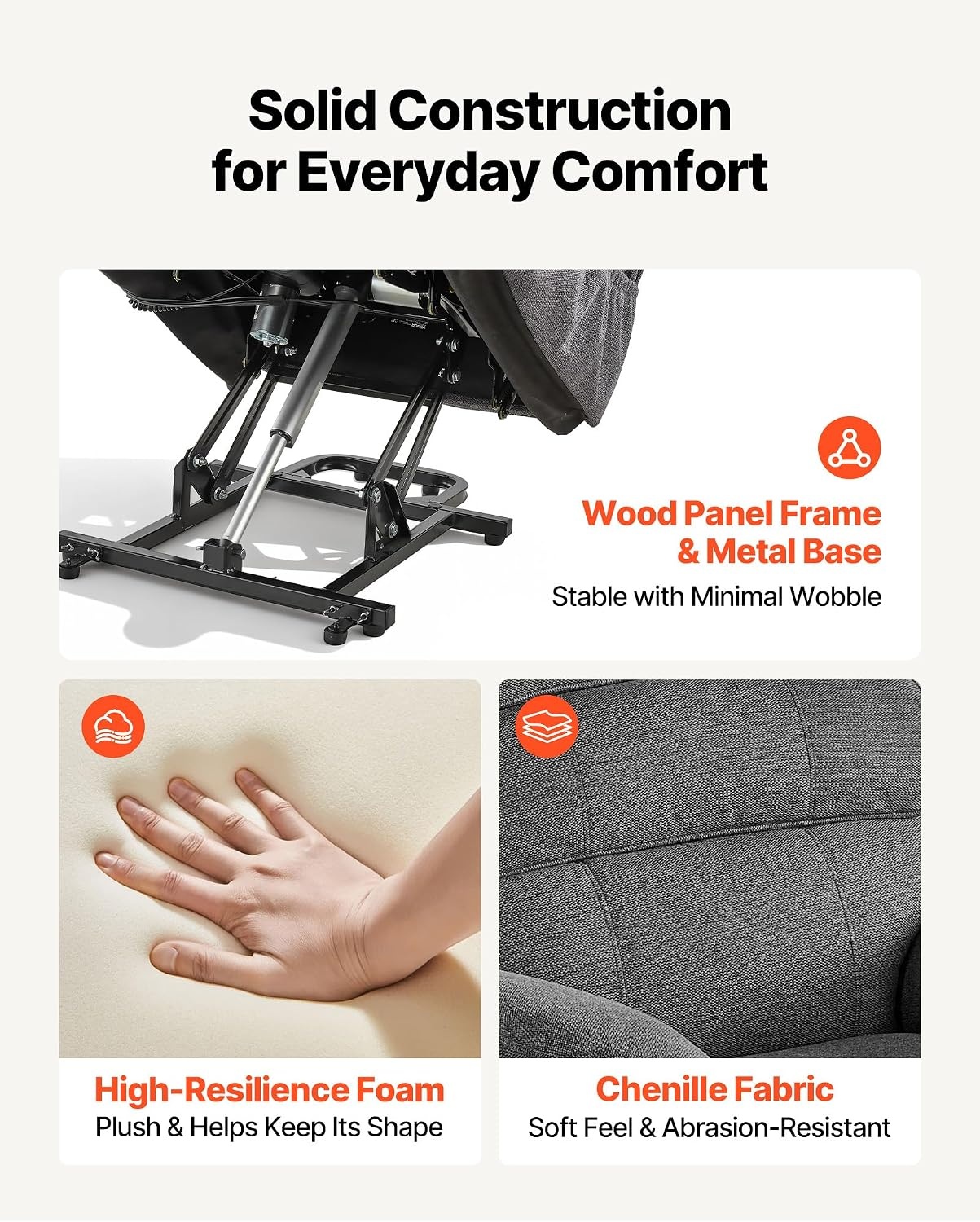image:imageVEVOR Power Lift Recliner Chair Dual Motor Lift Chair with Heat and Massage for Elderly Position Adjustable Remote Control with Side Pockets Chenille Fabric BrownDark Gray