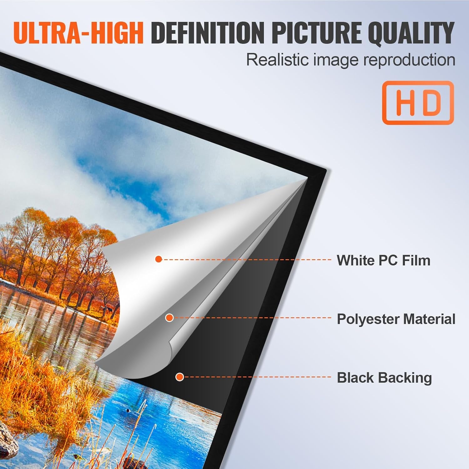 image:imageVEVOR Projector Screen 155inch Outdoor Projector Screen 169 Movie Screen Fixed Frame 3D Projector Screen for 4K HDTV Movie Theater100inch