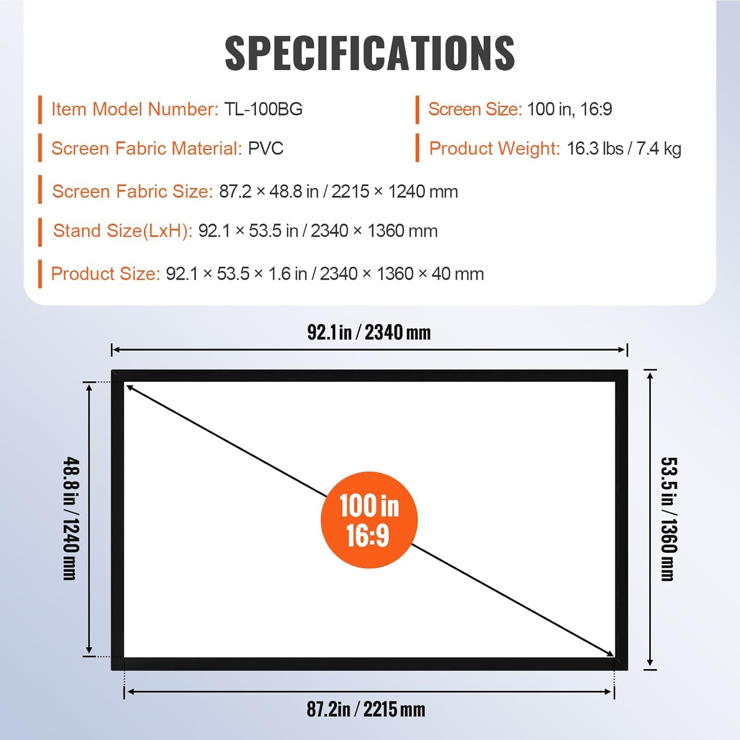 image:imageVEVOR Projector Screen 155inch Outdoor Projector Screen 169 Movie Screen Fixed Frame 3D Projector Screen for 4K HDTV Movie Theater100inch
