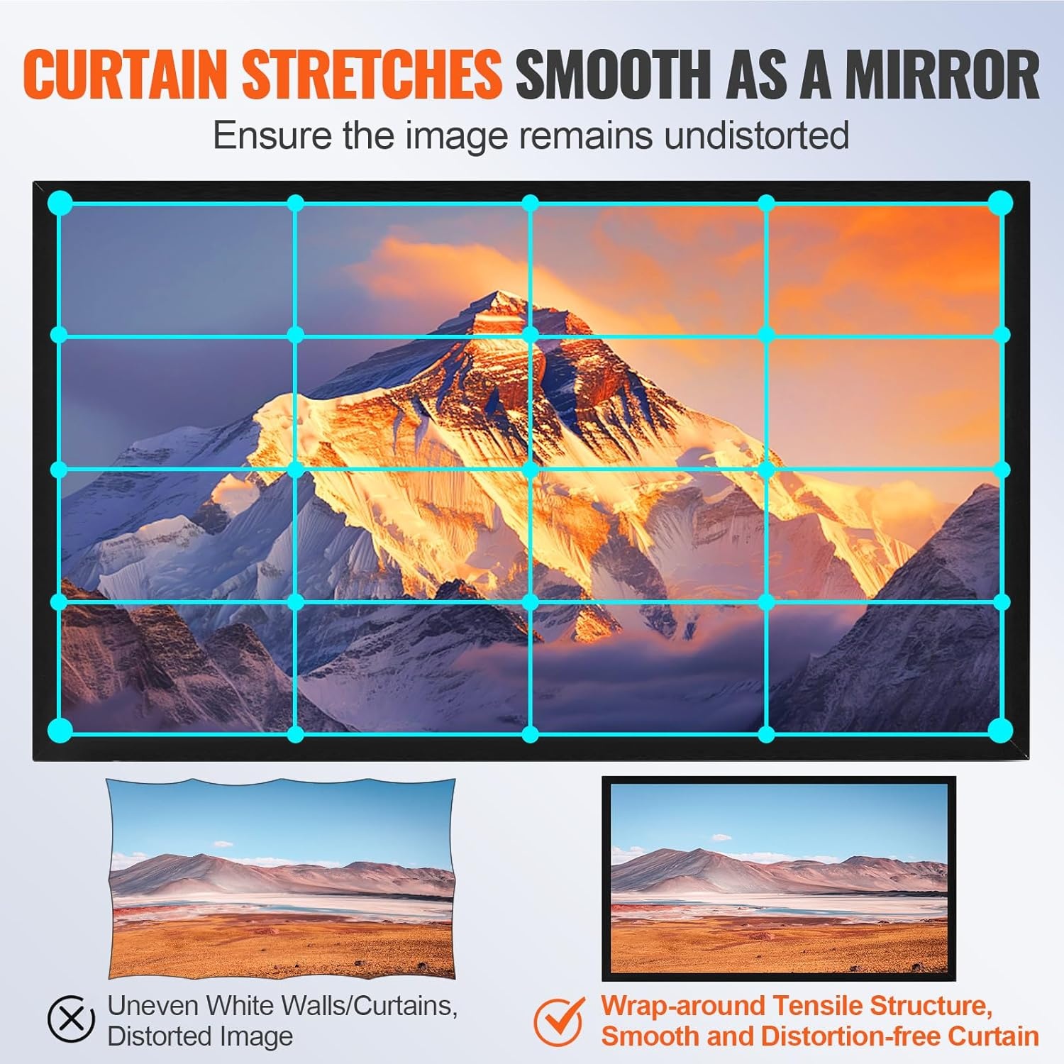 image:imageVEVOR Projector Screen 155inch Outdoor Projector Screen 169 Movie Screen Fixed Frame 3D Projector Screen for 4K HDTV Movie Theater100inch