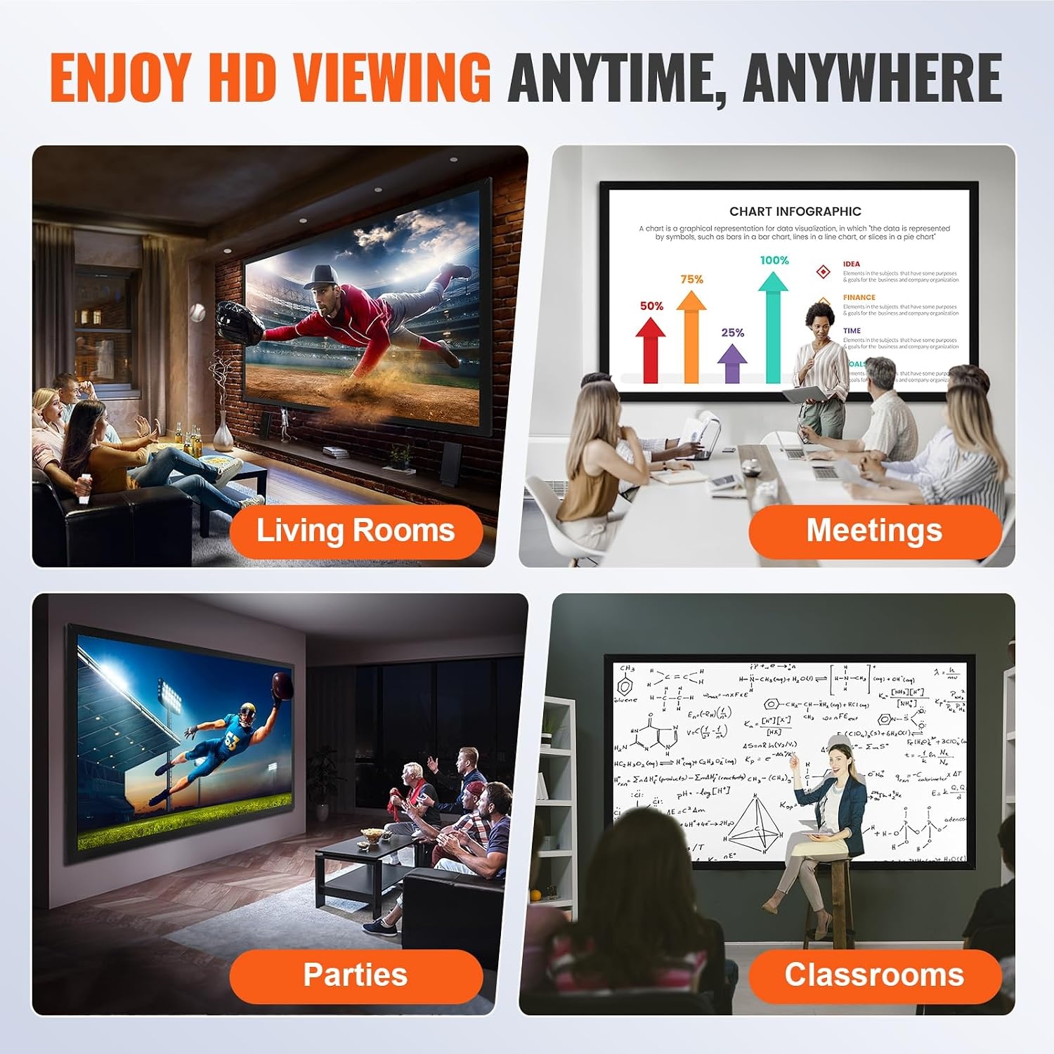 image:imageVEVOR Projector Screen 155inch Outdoor Projector Screen 169 Movie Screen Fixed Frame 3D Projector Screen for 4K HDTV Movie Theater100inch