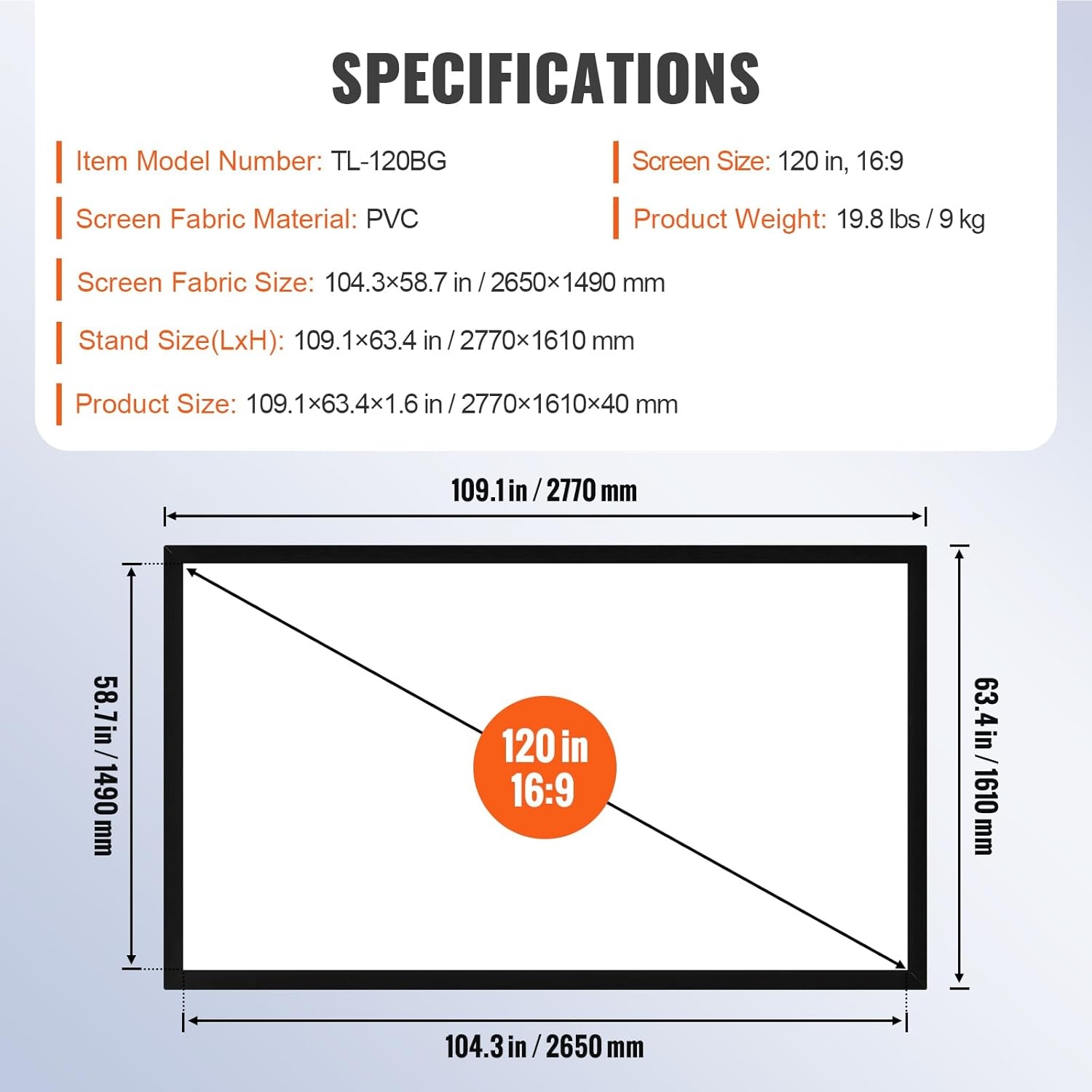 image:imageVEVOR Projector Screen 155inch Outdoor Projector Screen 169 Movie Screen Fixed Frame 3D Projector Screen for 4K HDTV Movie Theater120inch