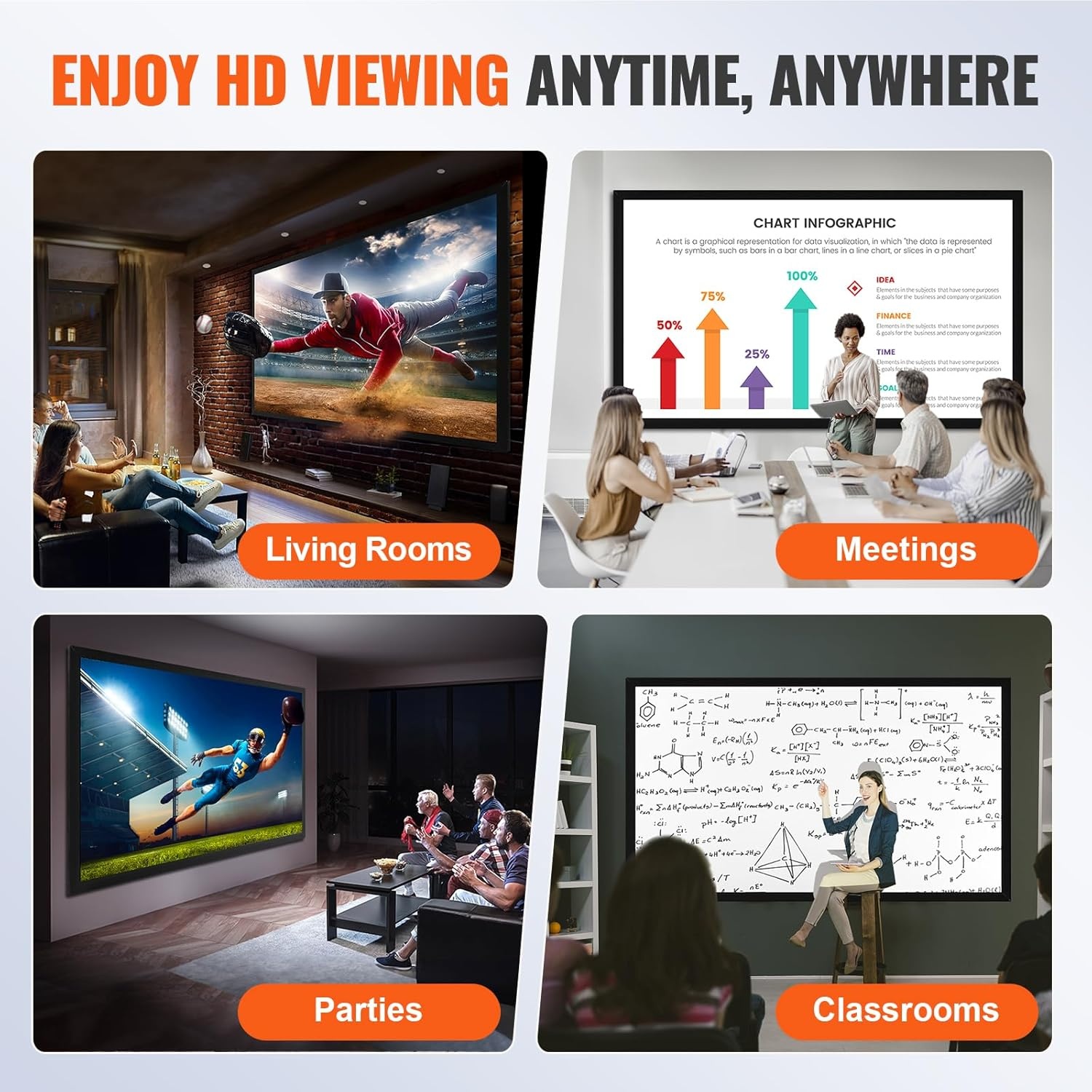 image:imageVEVOR Projector Screen 155inch Outdoor Projector Screen 169 Movie Screen Fixed Frame 3D Projector Screen for 4K HDTV Movie Theater120inch