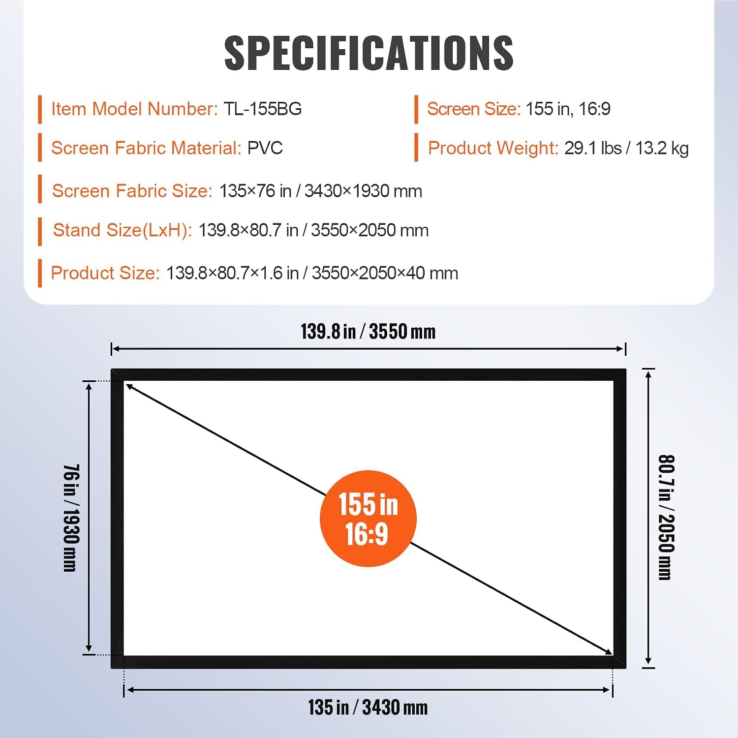 image:imageVEVOR Projector Screen 155inch Outdoor Projector Screen 169 Movie Screen Fixed Frame 3D Projector Screen for 4K HDTV Movie Theater155inch