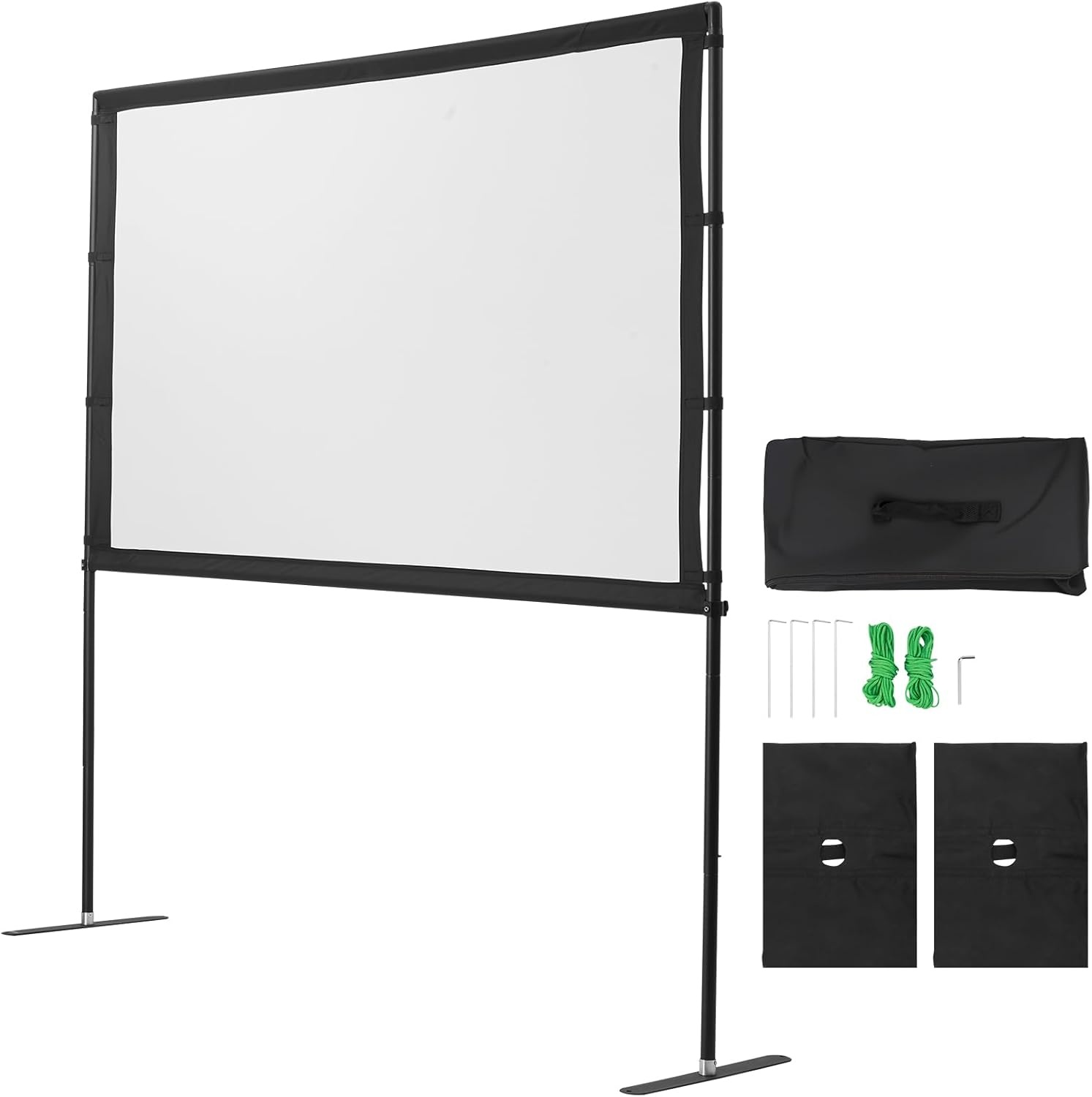 image:imageVEVOR Projector Screen with Stand 120 inch 169 4K 1080 HD Outdoor Movie Screen with Stand WrinkleFree Projection Screen with Bar Feet and Carry Bag for Home Theater Cinema Backyard Movie NightFlatfooted 80