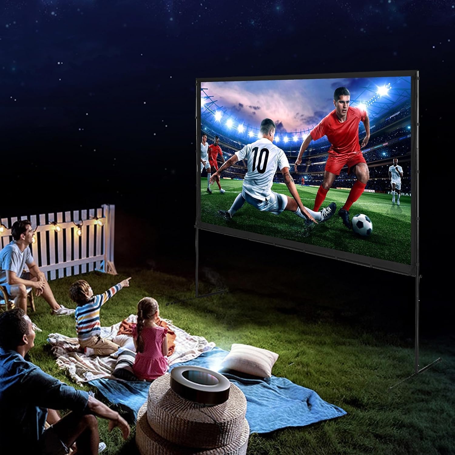 image:imageVEVOR Projector Screen with Stand 120 inch 169 4K 1080 HD Outdoor Movie Screen with Stand WrinkleFree Projection Screen with Bar Feet and Carry Bag for Home Theater Cinema Backyard Movie NightFlatfooted 100