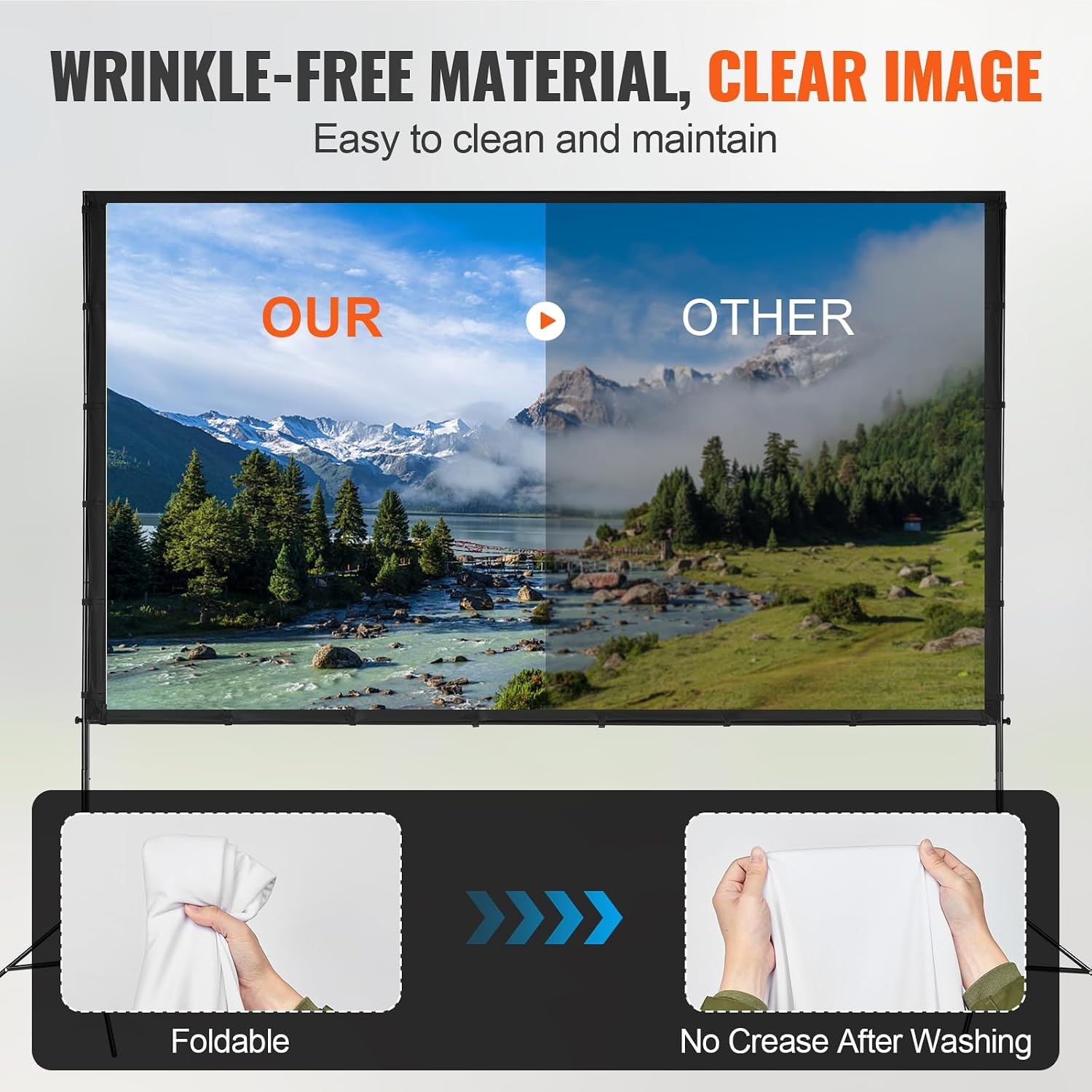 image:imageVEVOR Projector Screen with Stand 120 inch 169 4K 1080 HD Outdoor Movie Screen with Stand WrinkleFree Projection Screen with Bar Feet and Carry Bag for Home Theater Cinema Backyard Movie NightSixfooted 120